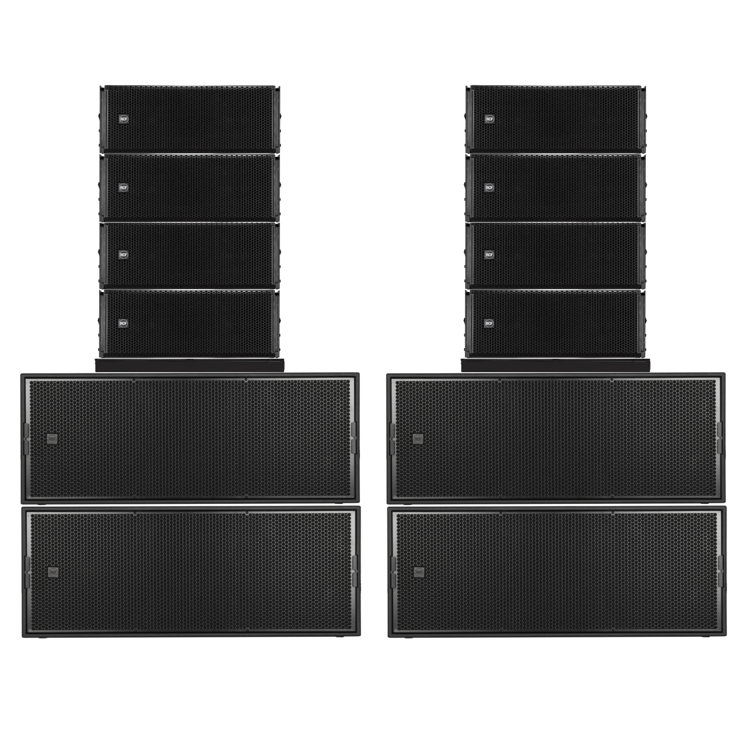 RCF HDL 30-A Ground Stack PA Rental | 8x HDL 30-A + 4x SUB 9029-AS