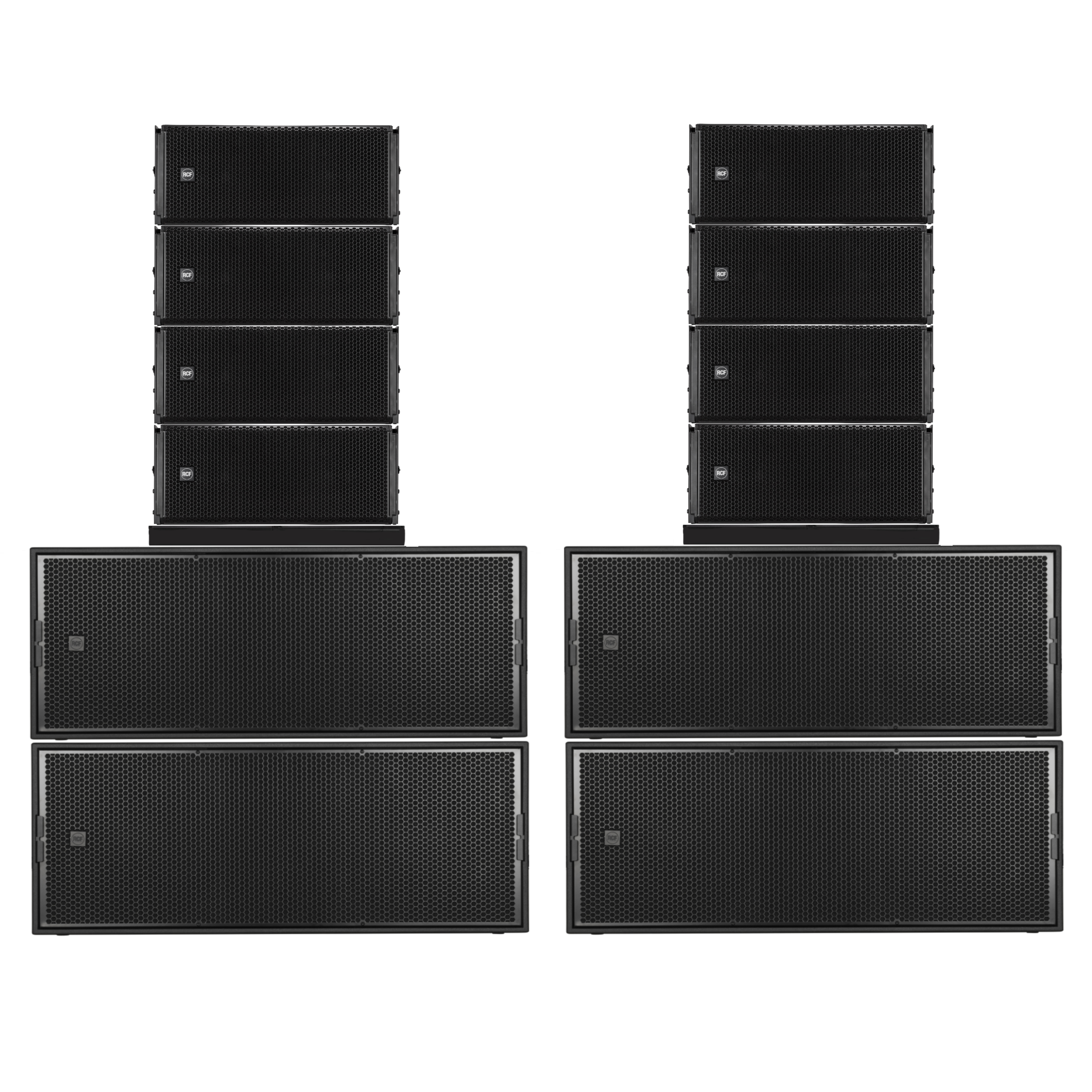 RCF HDL 28-A Ground Stack PA Rental | 8x HDL 28-A + 4x SUB 9029-AS