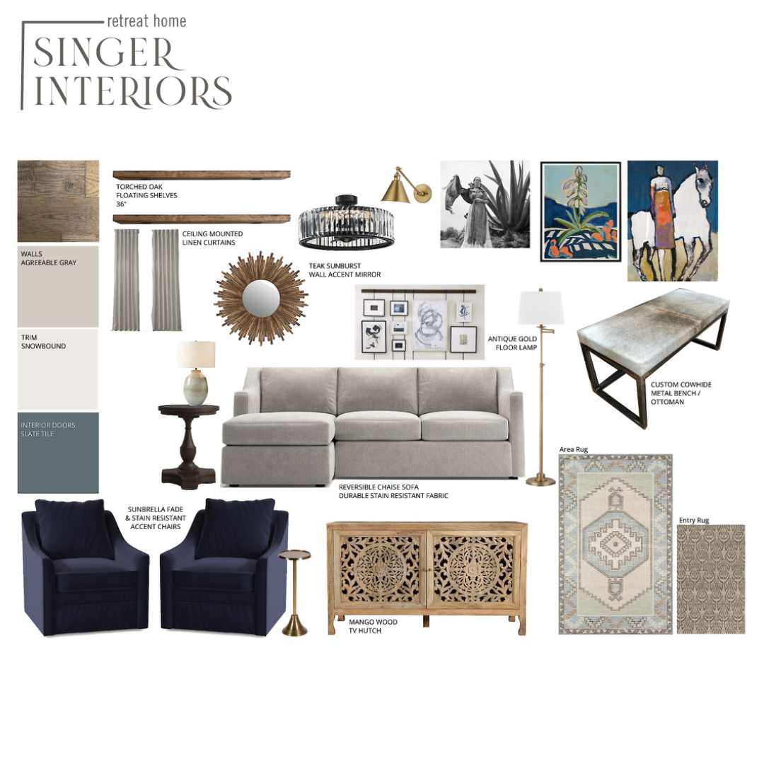 Singer Interiors Florida Interior Designer Virtual Design Board Rustic Traditional Eclectic Style Living Room