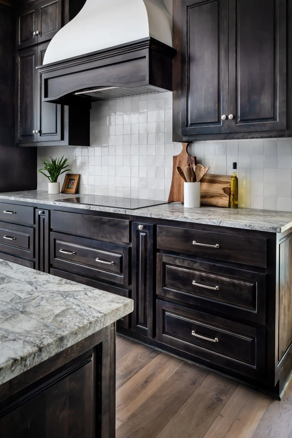 Zellige Tile Backsplash, Honed Granite & Plaster Hood Kitchen Interior Design Sarasota Florida