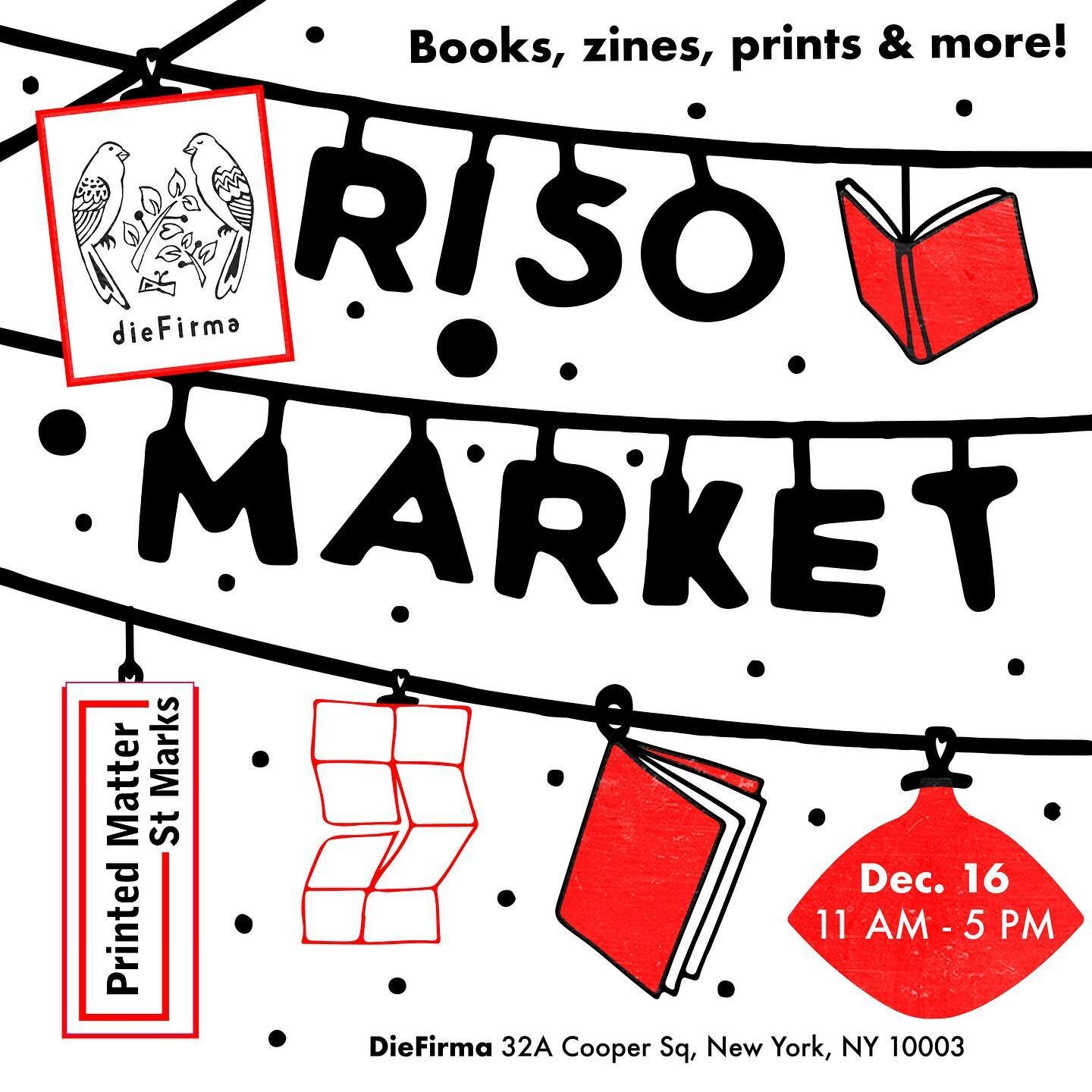 Join us and @printedmatter_stmarks for the second edition of the Holiday Riso Market this Saturday, December 16th.

We are also thrilled to present a Holiday Card Riso Workshop on the same day, led by Oswaldo Garcia, the artist behind Gold Rain @gold