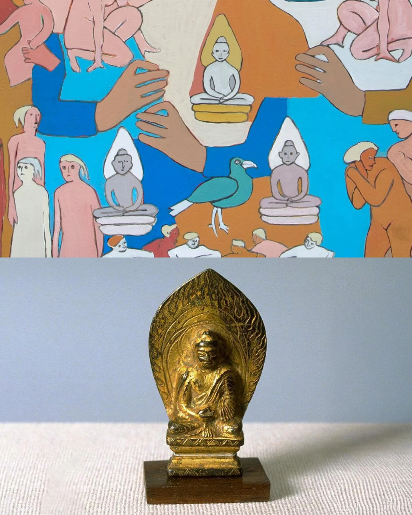 Nadia Gould traveled extensively. Look closely and you will see the influences and inspiration she found around the world.

1. Nadia Gould, Tree of Life, 1988, Acrylic on canvas, 46 x 30 inches
2. Buddha, seated in padmasana pose with mandorla, 433-4