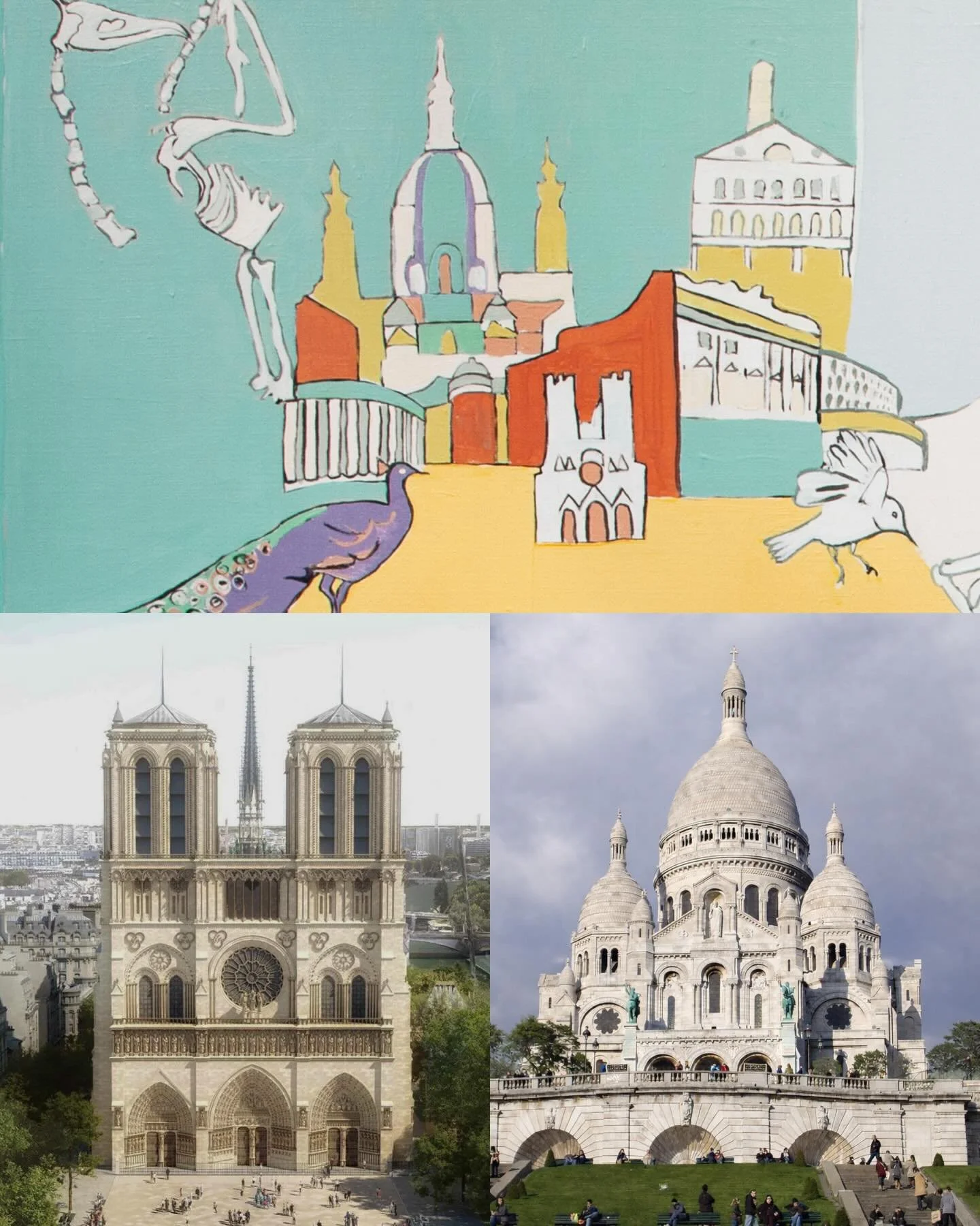 Nadia Gould traveled extensively. Look closely and you will see the influences and inspiration she found around the world.

1. Nadia Gould, [Peacock&rsquo;s Pageant], 1987, Acrylic on canvas, 42 x 50 inches
2. Notre Dame Cathedral, 1345, Paris, Franc
