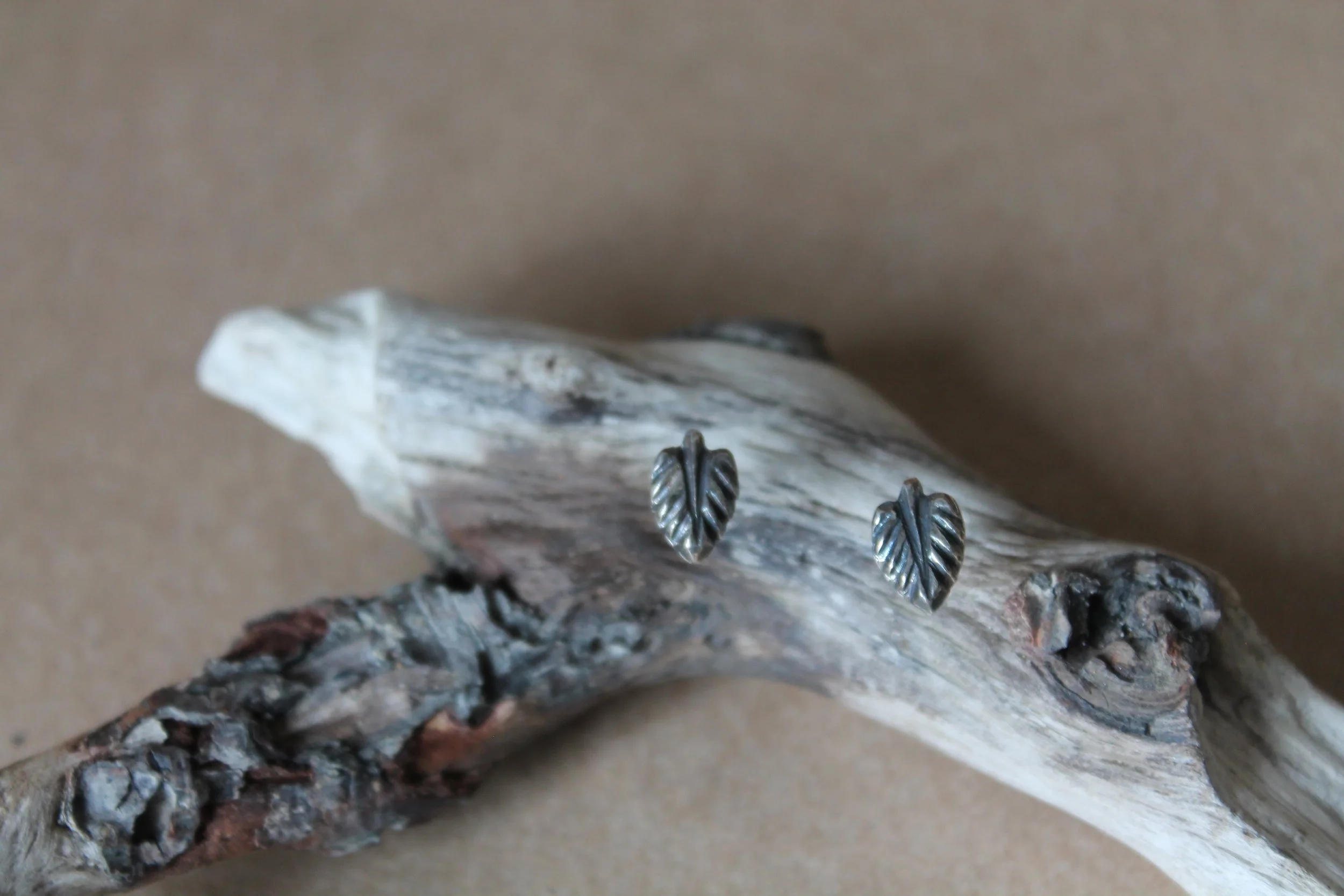 Leaf Stud Earrings | Tiny Solid Sterling Silver Botanical Earrings