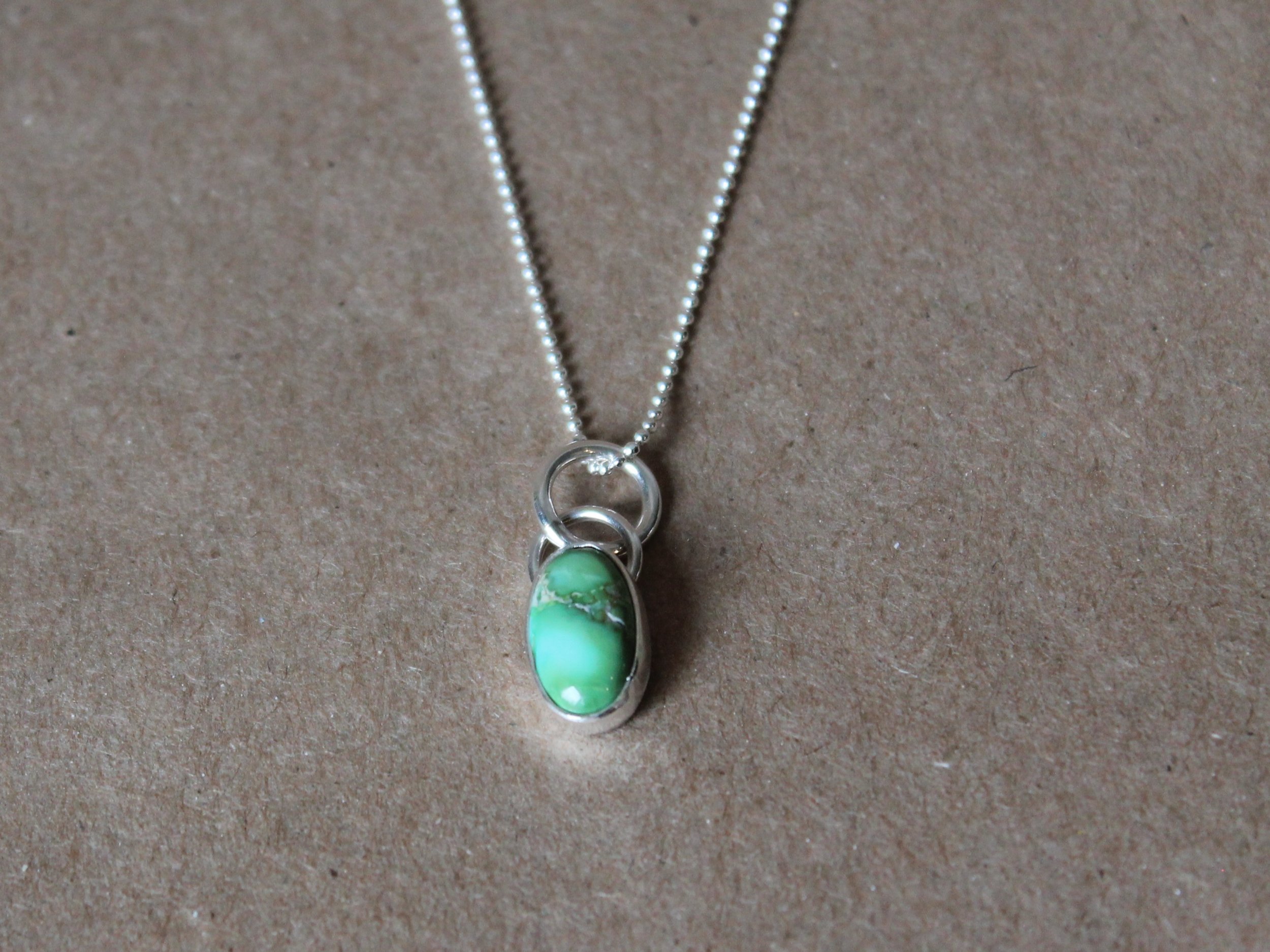 Oval Sonoran Gold Turquoise Necklace | Dainty Sterling Silver Pebble Chain | 20 Inch