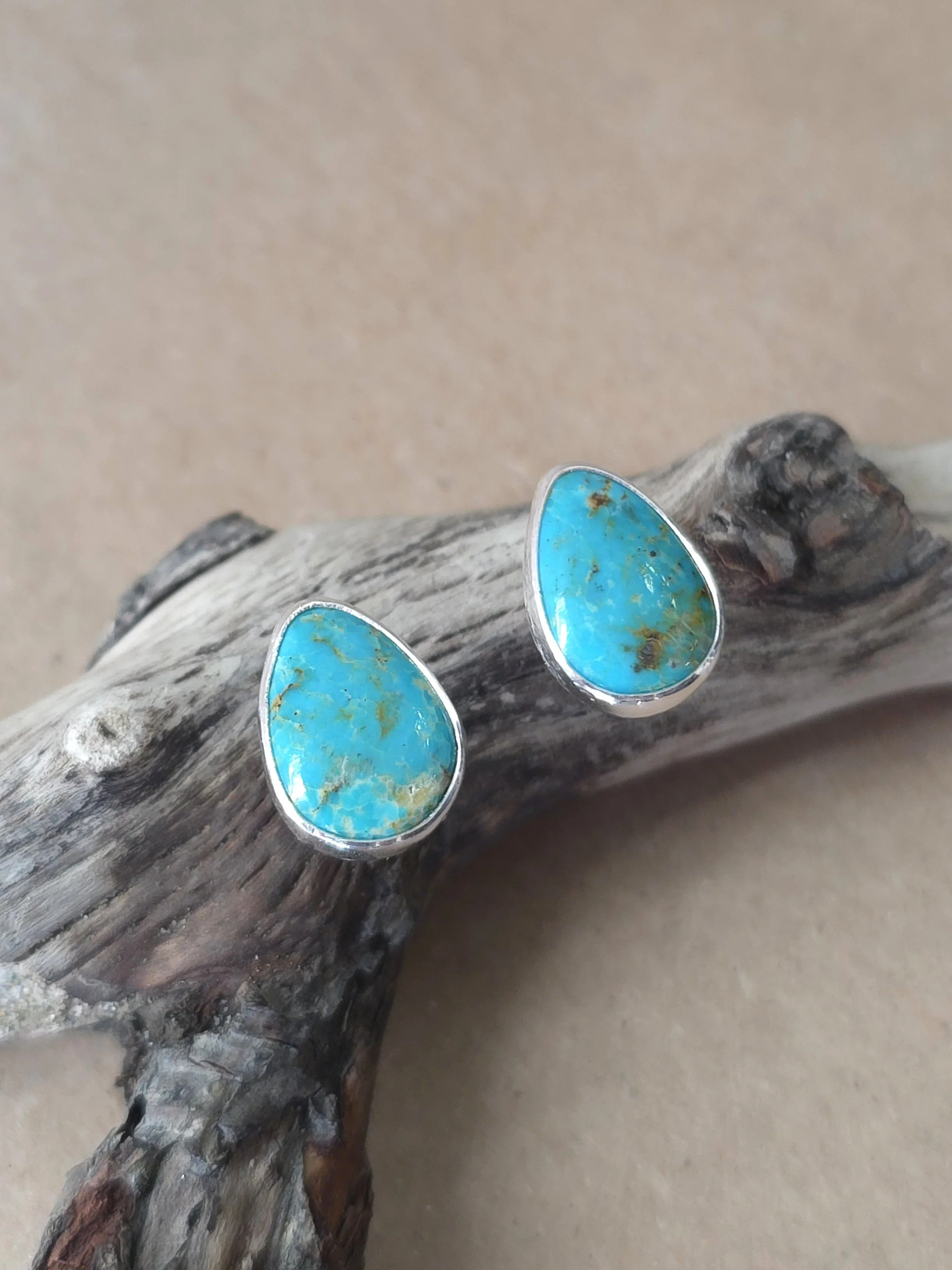 Turquoise Matrix Stud Earrings | Sterling Silver Raindrop Post Earrings