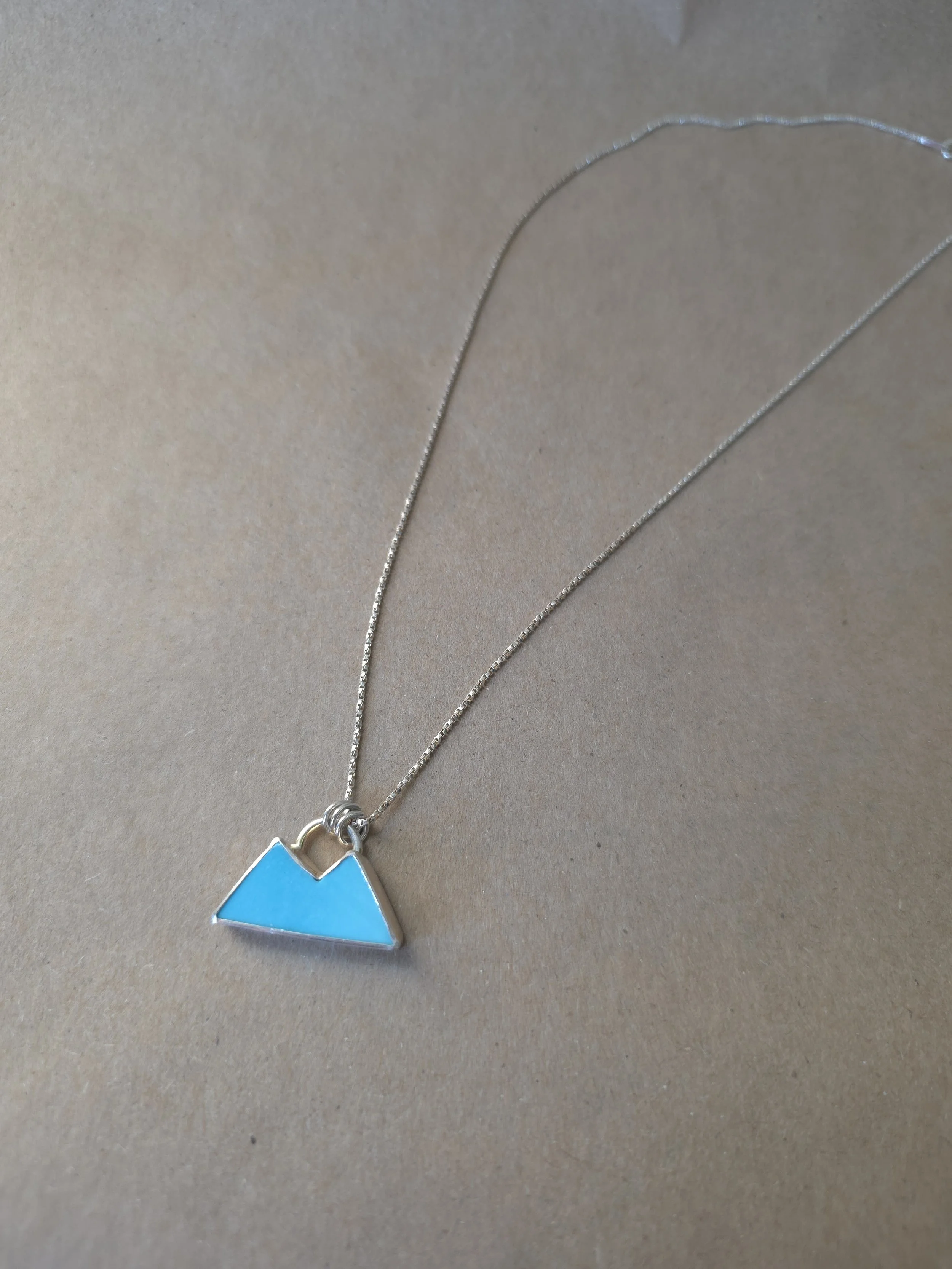 Turquoise Mountain Necklace | Sterling Silver Dainty Pendant | 16 Inch Chain
