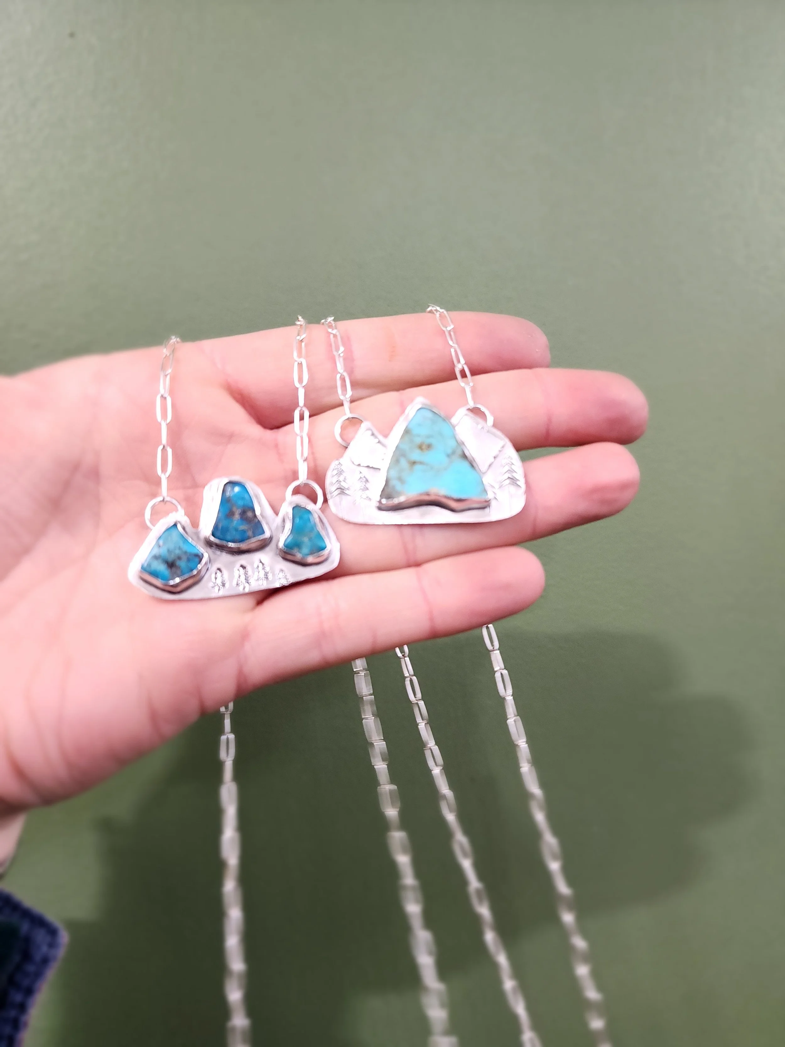 Custom engraved sterling silver necklace with turquoise accents. Fire and Fringe artisan jewelry created for sentimental keepsakes and personalized gifts