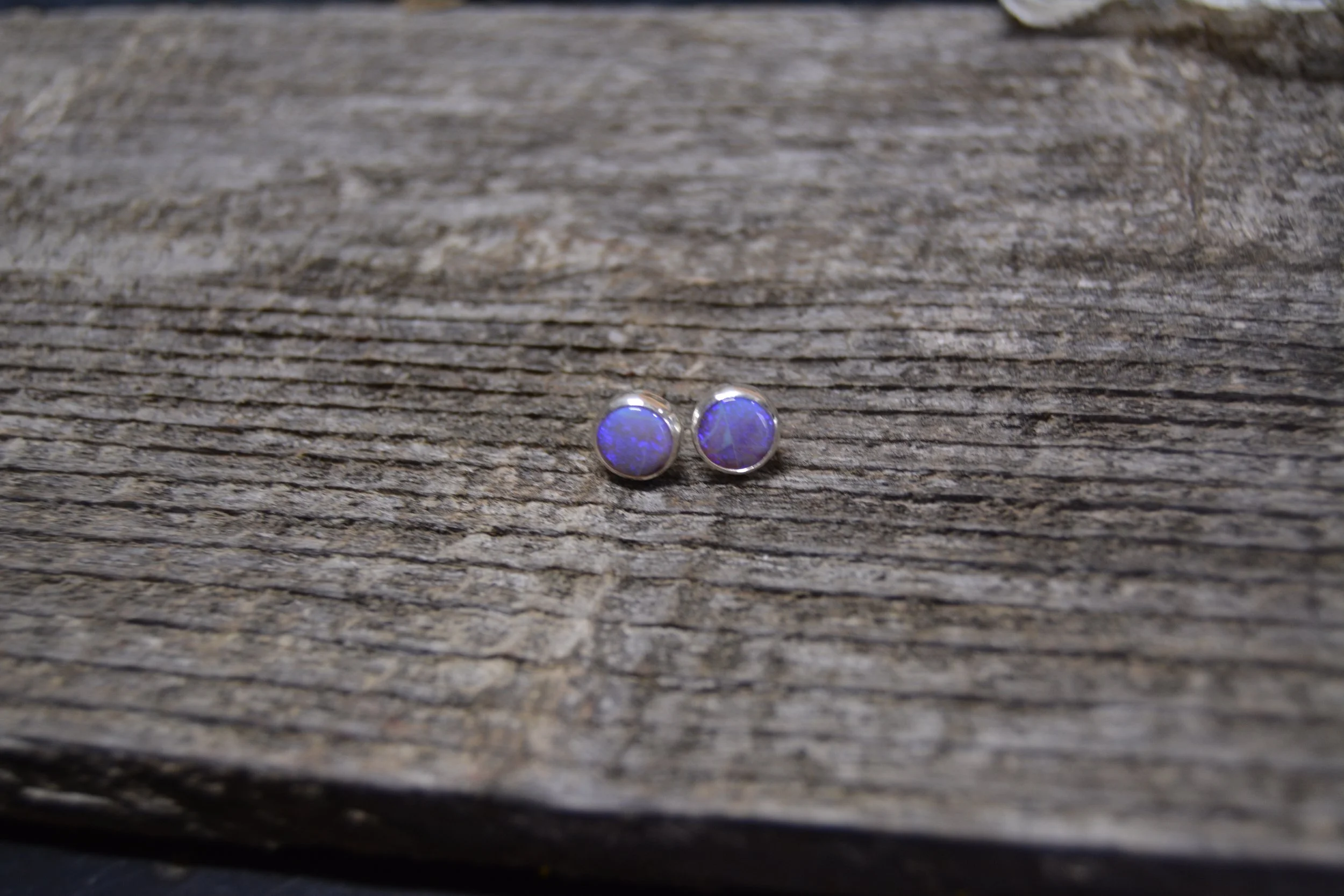 Round Sterling Opal Stud Earrings – Handcrafted Sterling Silver Posts