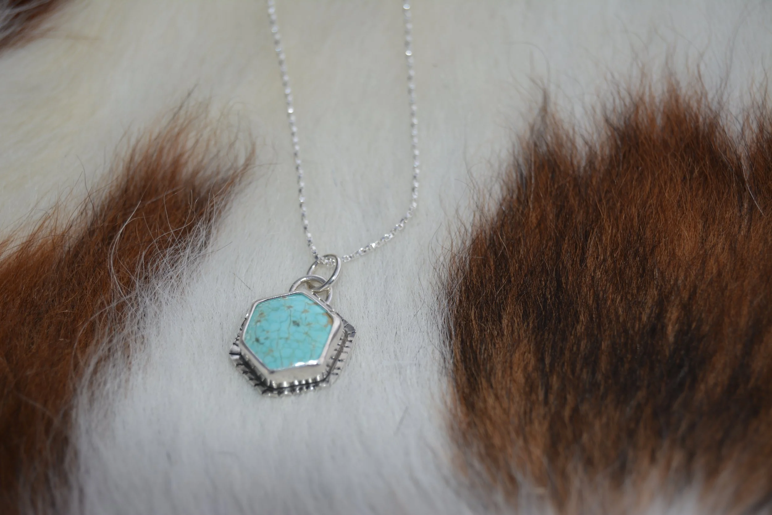 Hexagon Turquoise Pendant Necklace | Handcrafted Silver Jewelry