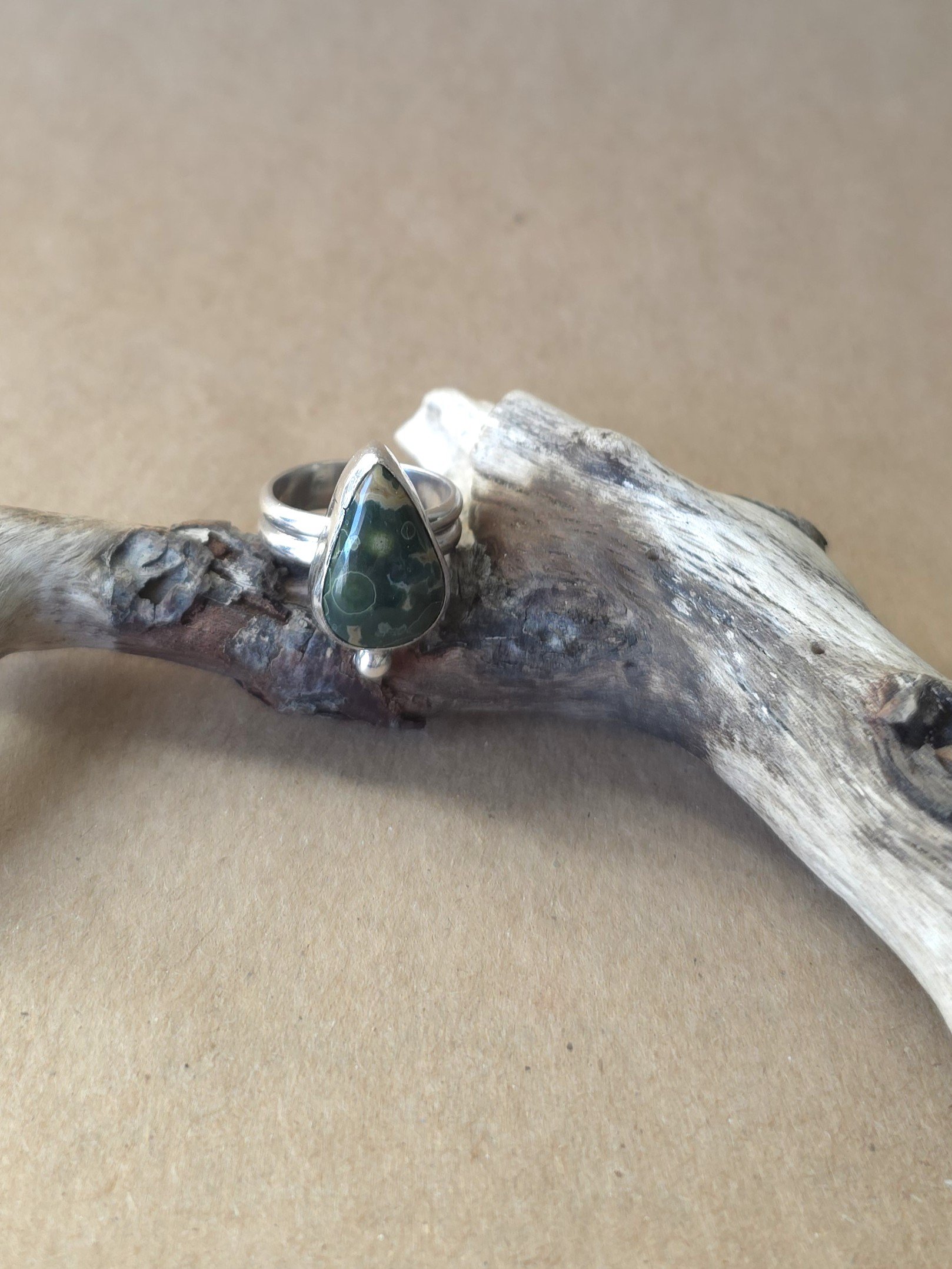 Ocean Jasper Ring | Sterling Silver Raindrop Stone Ring | Size 5.5