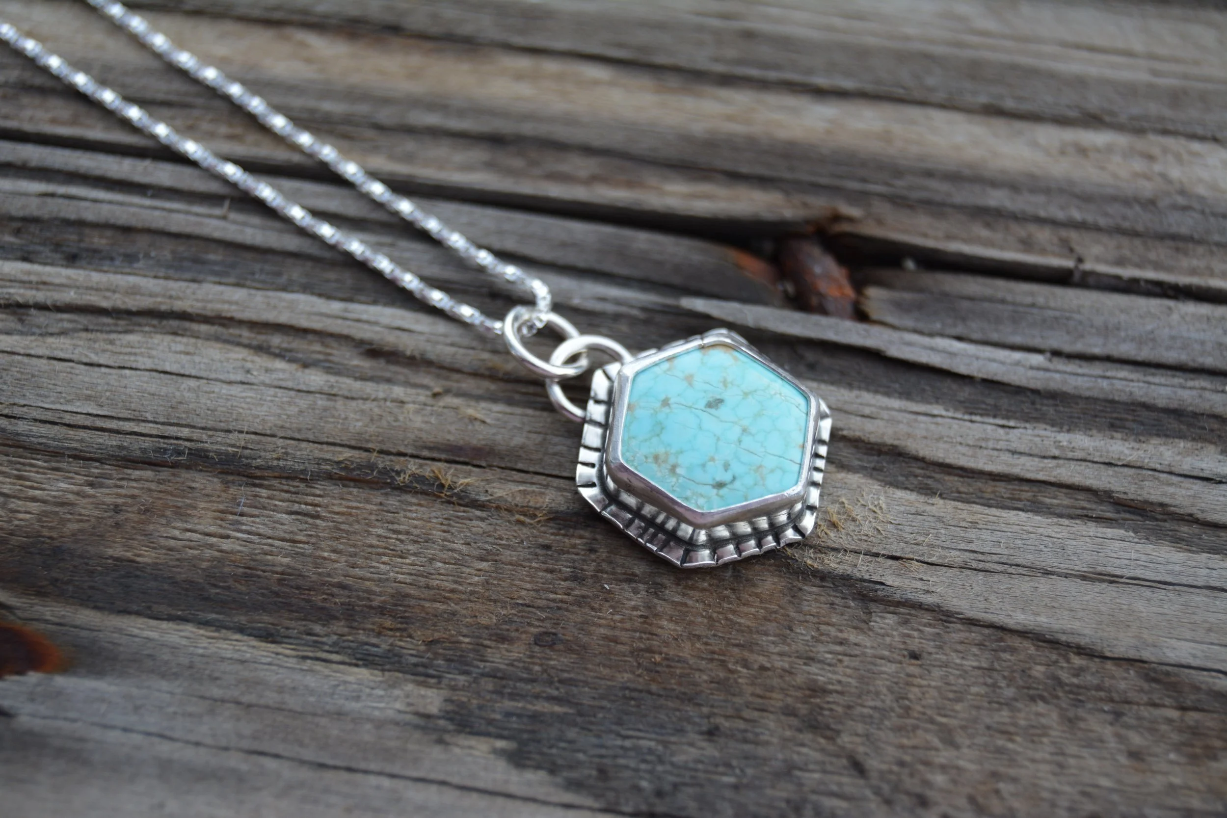 Hexagon Turquoise Pendant Necklace | Handcrafted Silver Jewelry