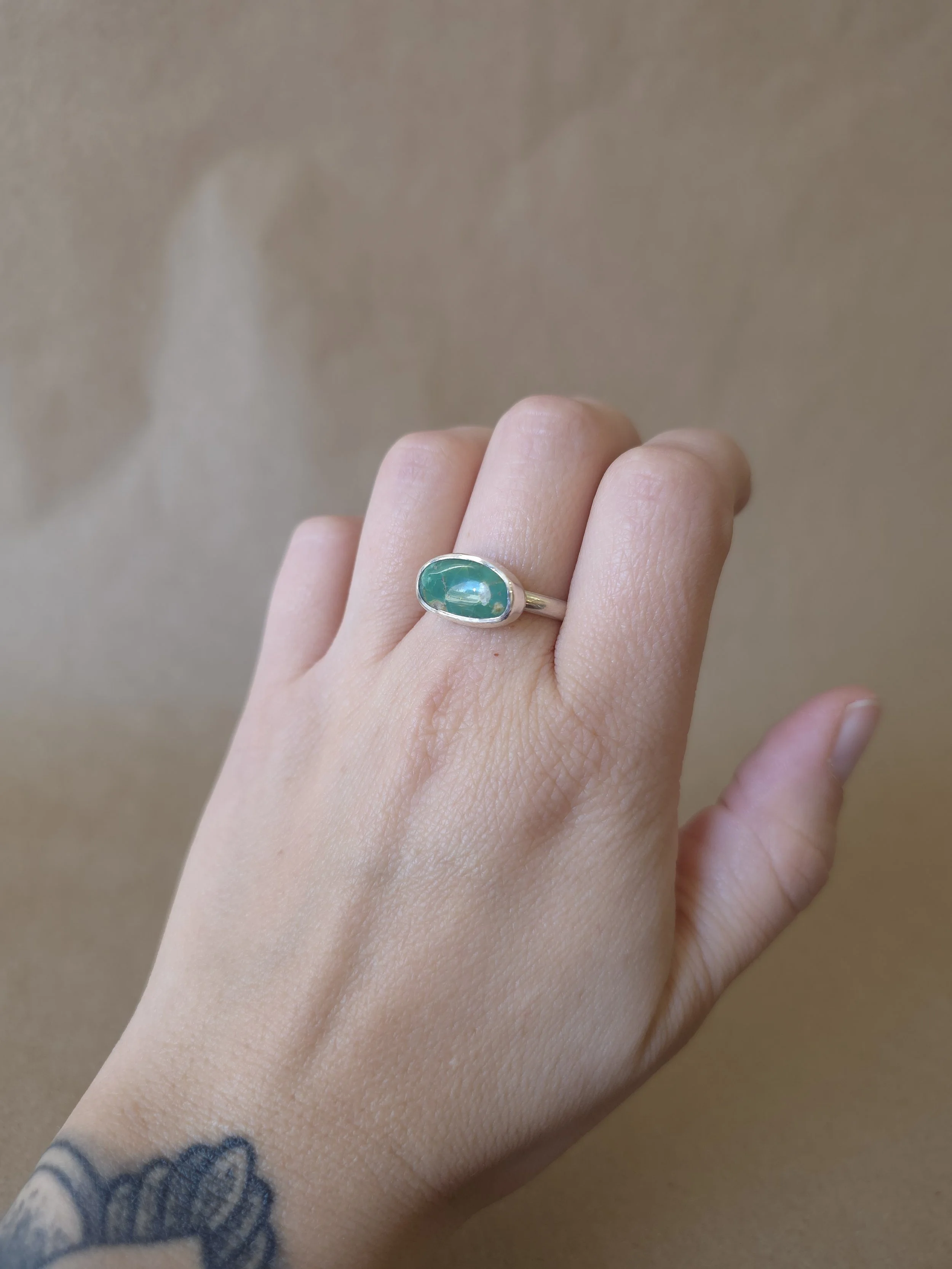 Freeform Turquoise Ring | Minimalist Sterling Silver Stacking Ring | Size 9