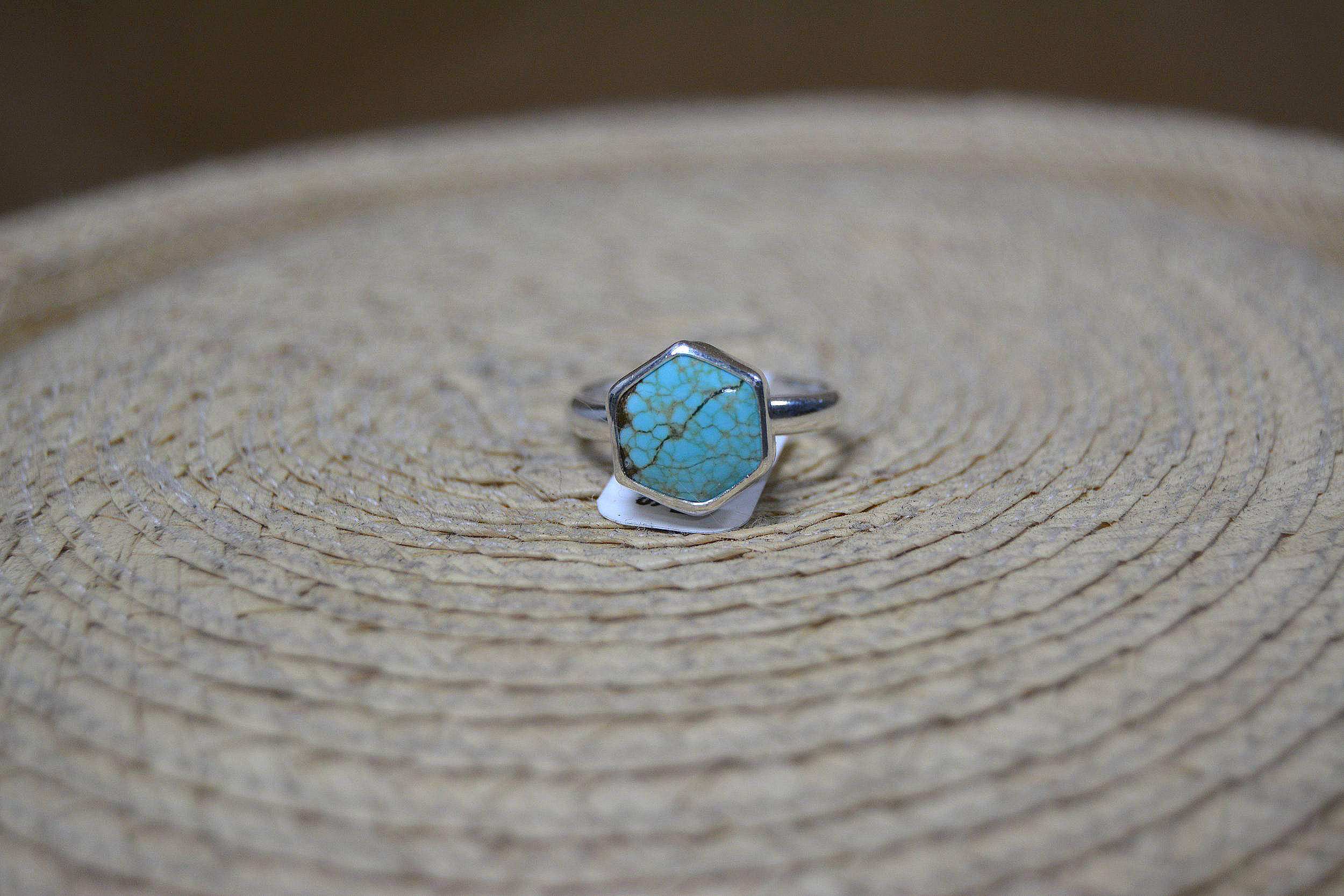 The Honeycomb Ring: Genuine Hexagon Turquoise & Silver Size 7.75
