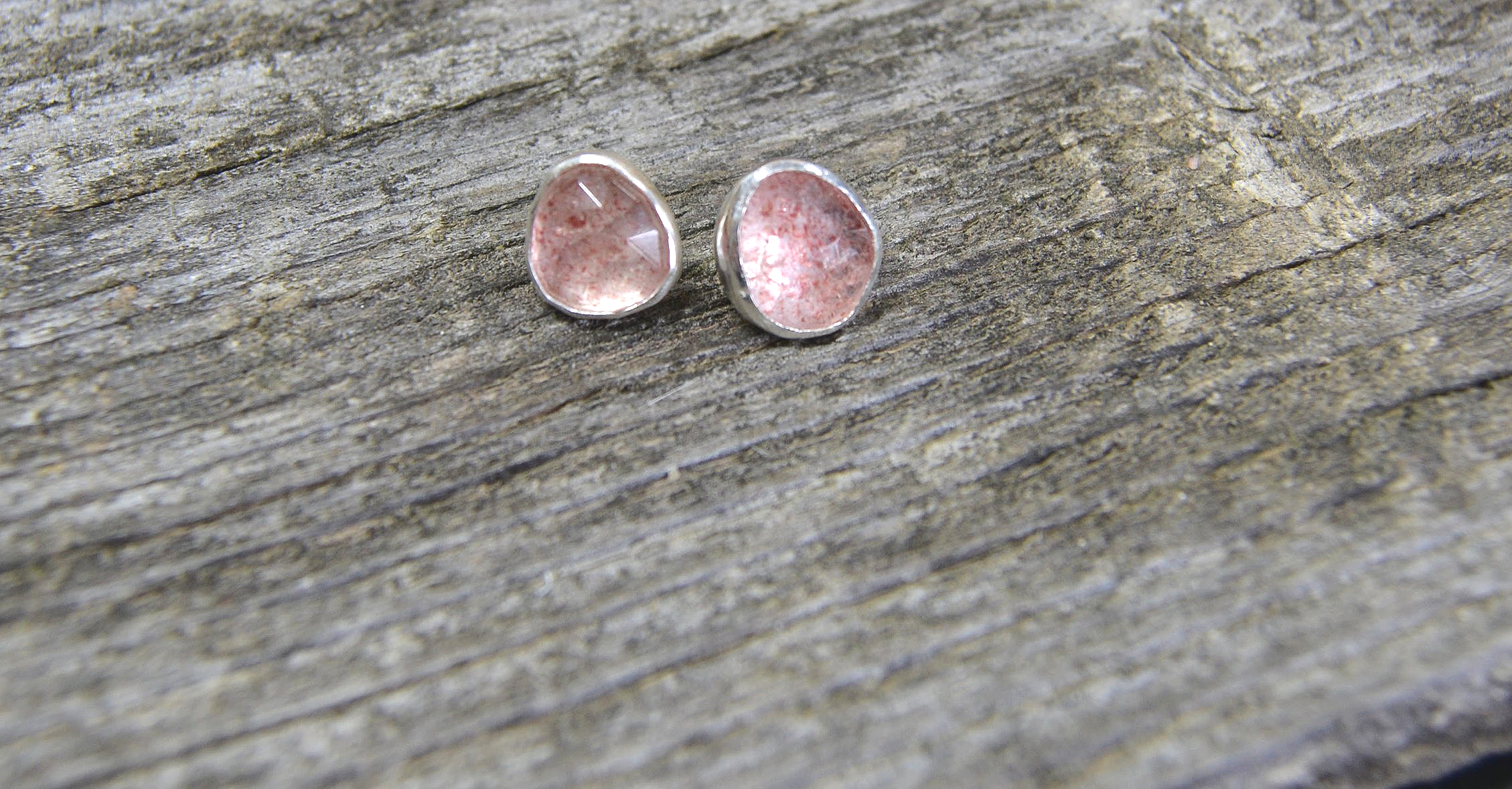 The Rosy Glow Studs: Genuine Strawberry Quartz & Silver