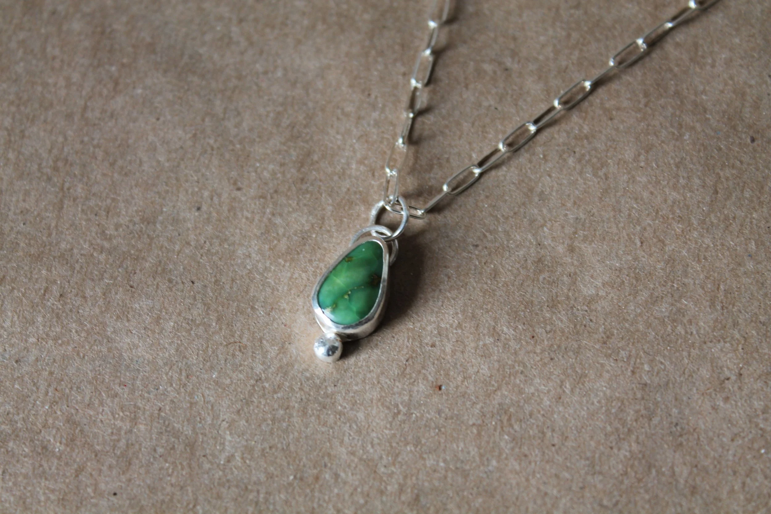 Raindrop Sonoran Turquoise Necklace | Sterling Silver Paperclip Chain | 16 Inch