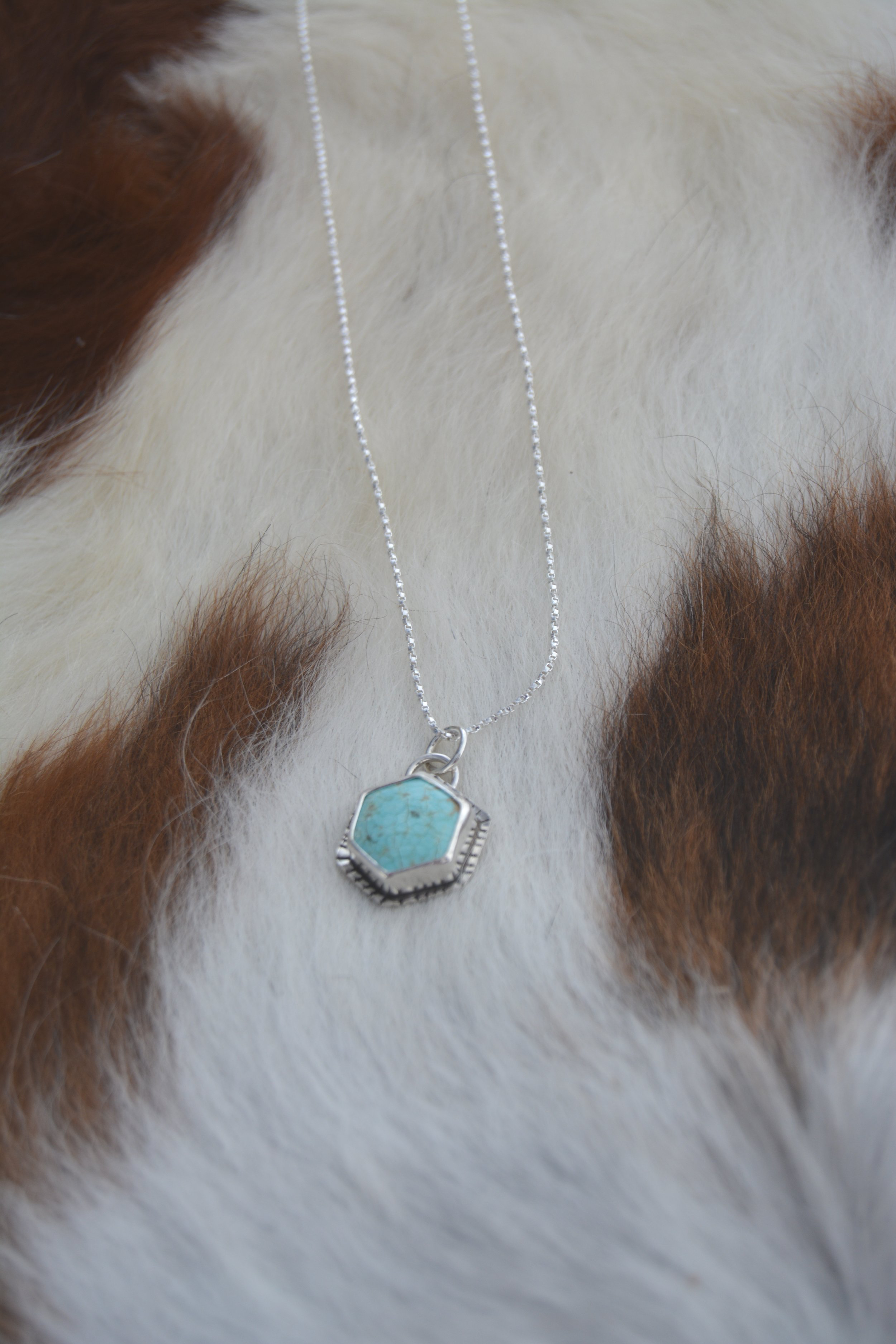 Hexagon Turquoise Pendant Necklace | Handcrafted Silver Jewelry