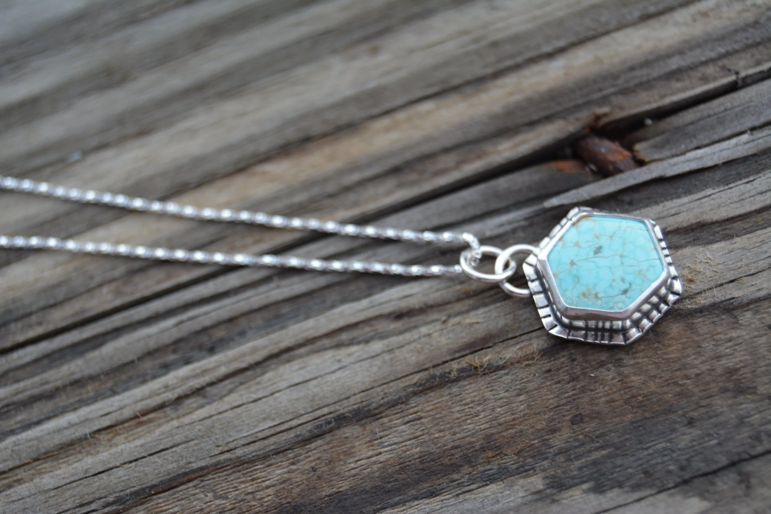 Hexagon Turquoise Pendant Necklace | Handcrafted Silver Jewelry