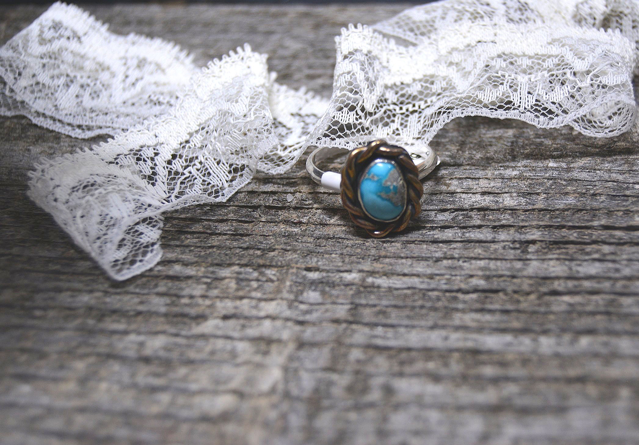 Hand-Wrapped Turquoise Sterling Silver Ring- Size 11
