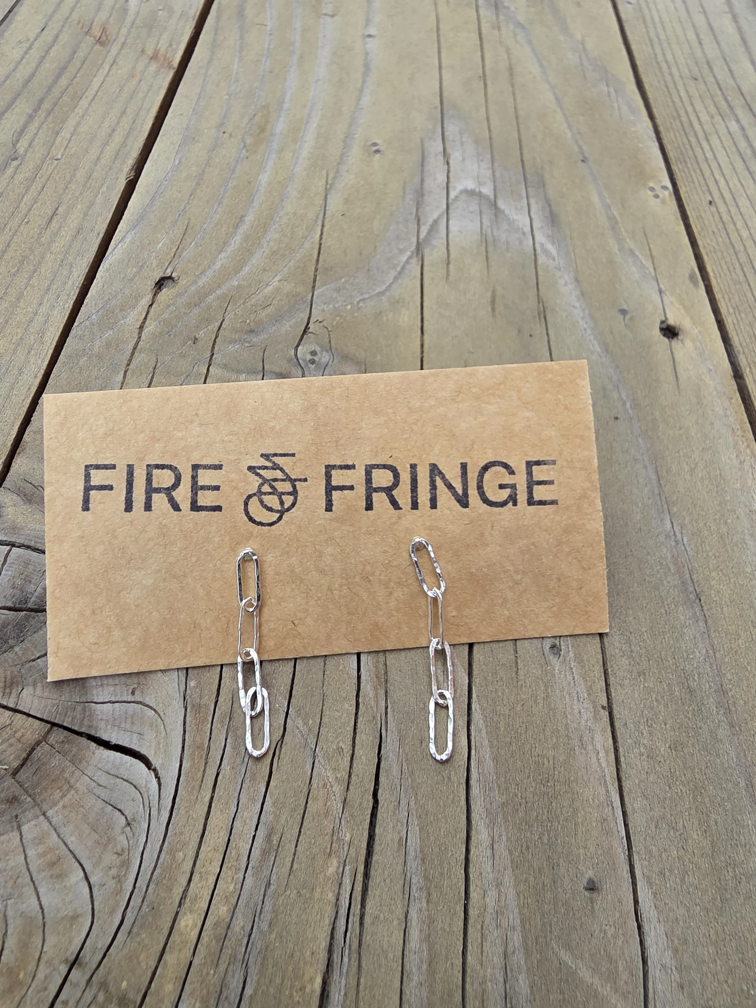 Sterling Silver Hammered Paperclip Chain Stud Earrings