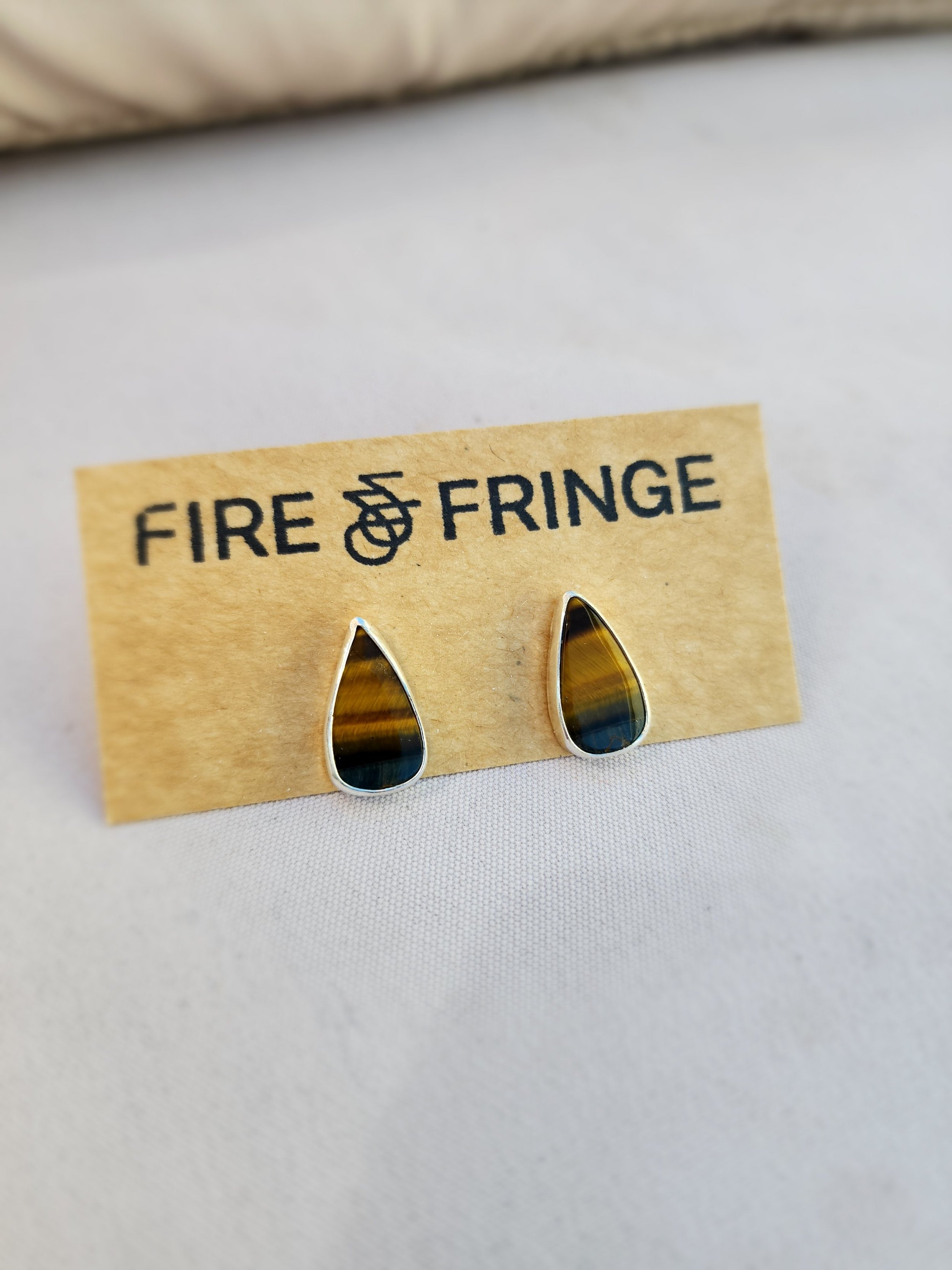 Hawks Eye Raindrop Stud Earrings