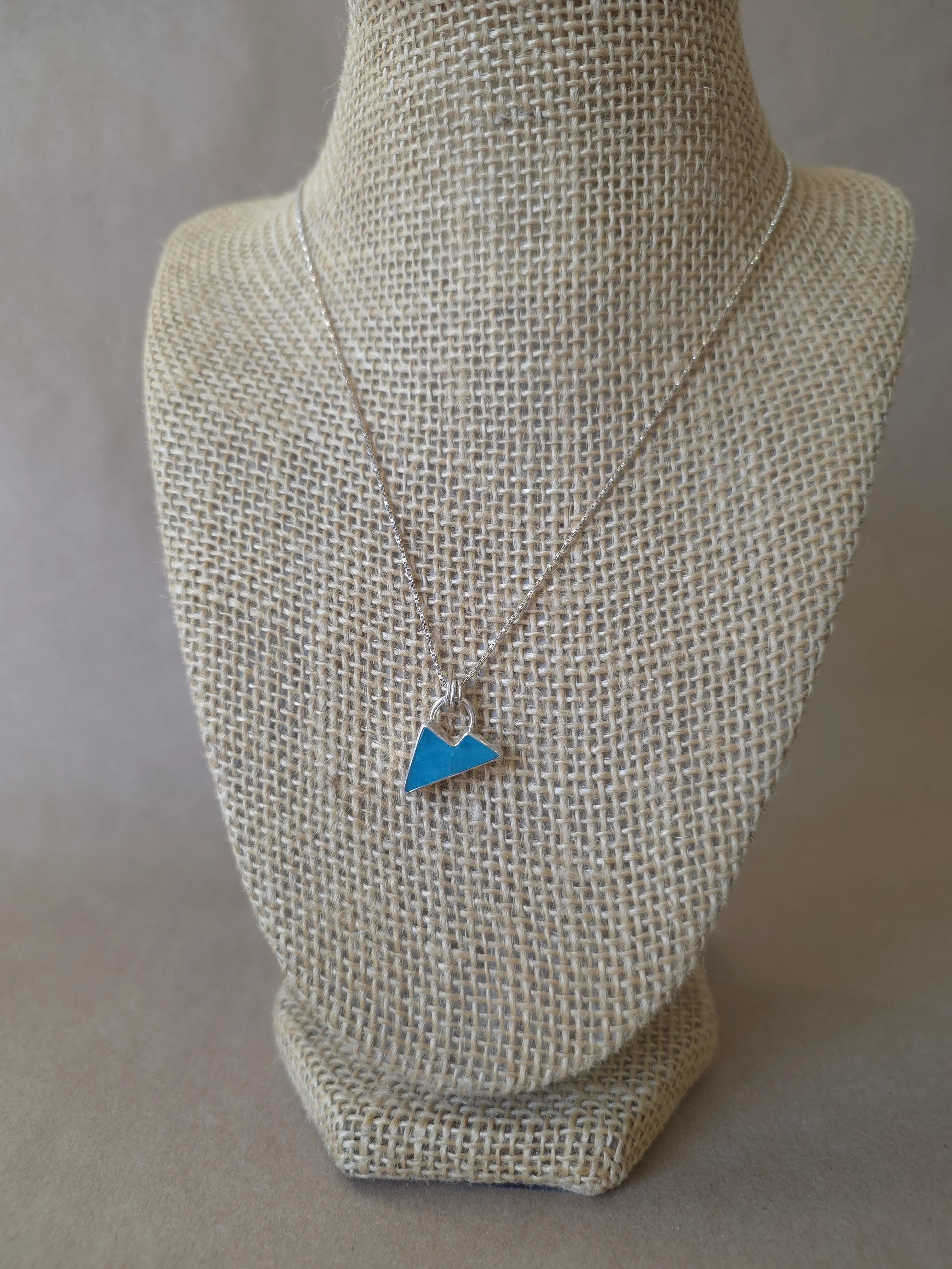 Mini Turquoise Mountain Necklace | Dainty Sterling Silver Pendant | 20 Inch Chain