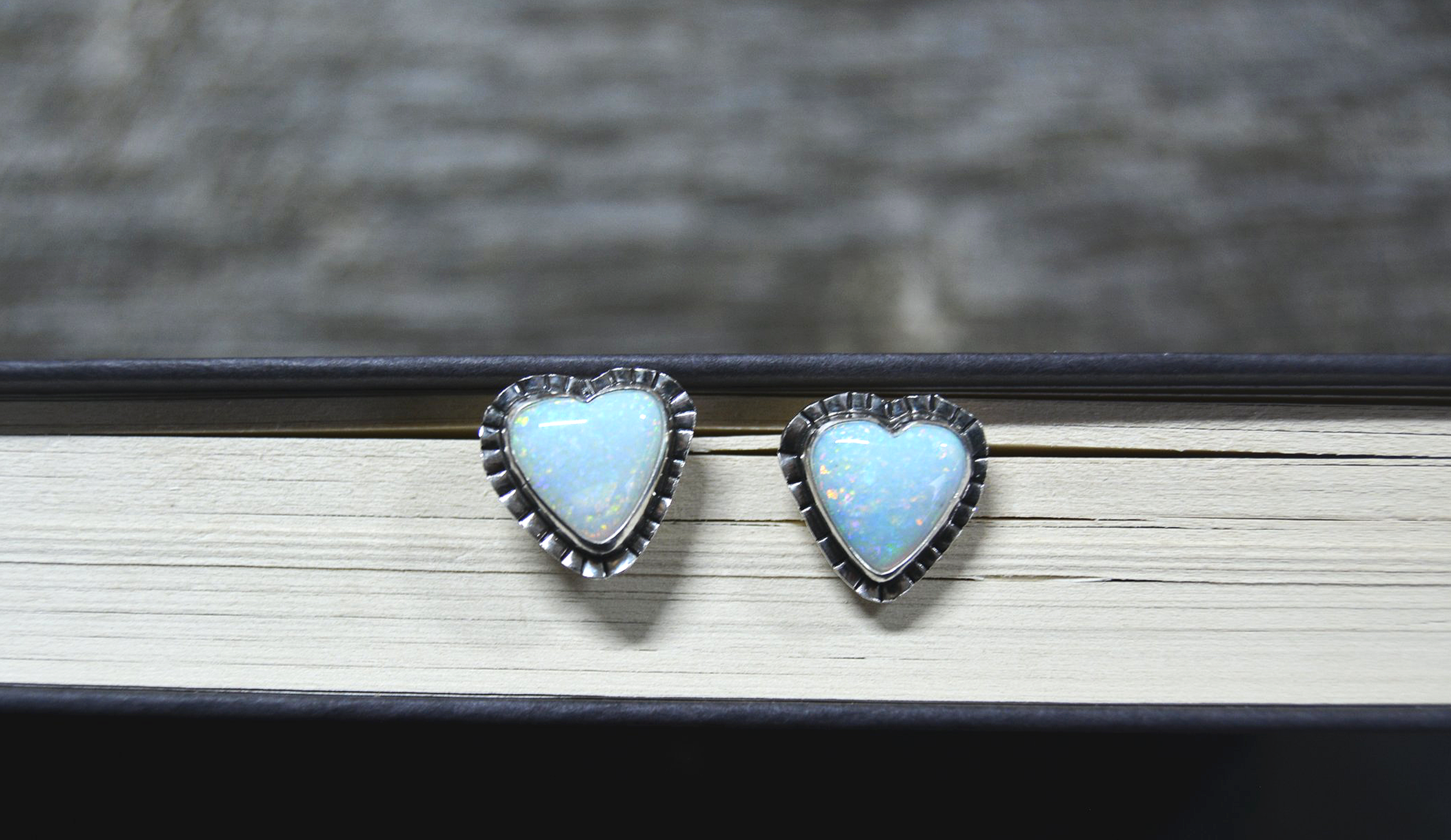 Sterling Opal Heart Stud Earrings