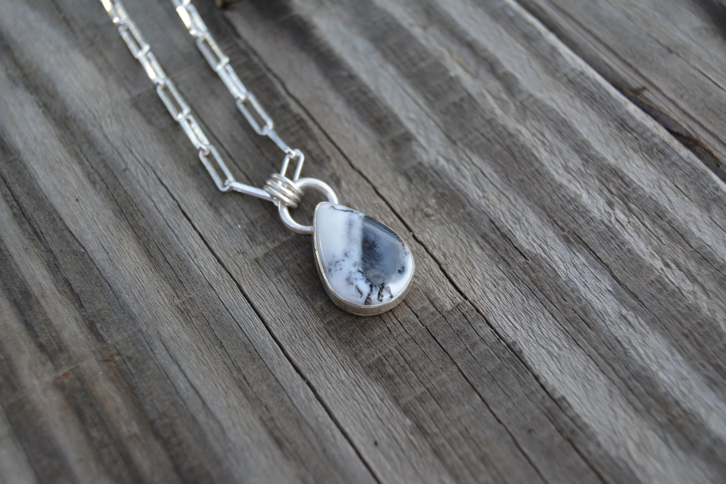 The Winter Woods Necklace: Natural Dendritic Opal & Silver-18 inch chain