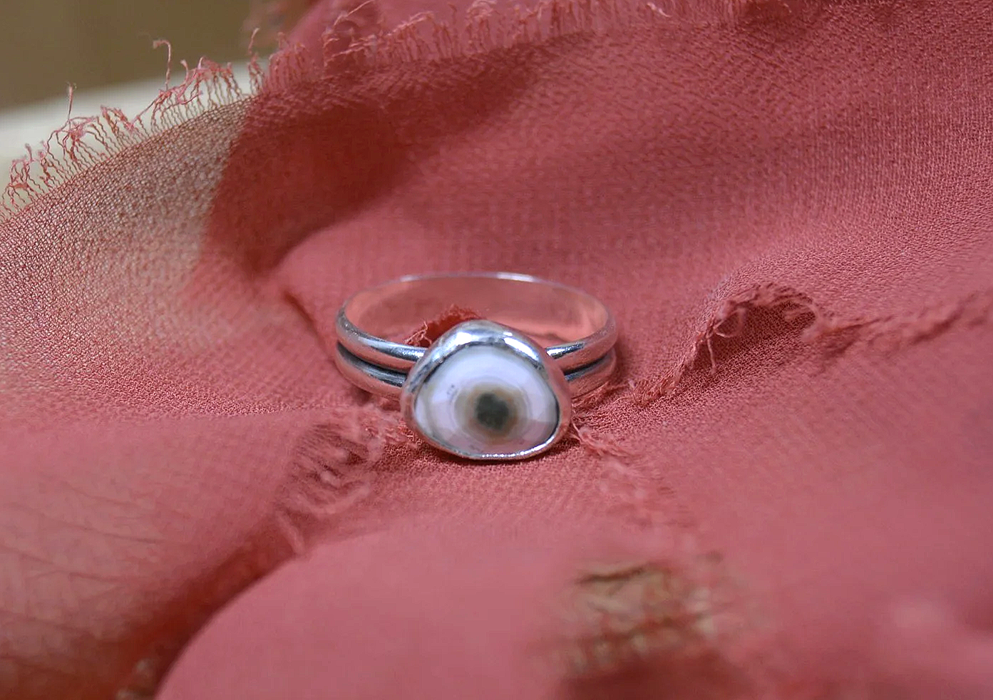 Natural Ocean Jasper Sterling Silver Ring-Size 8.5