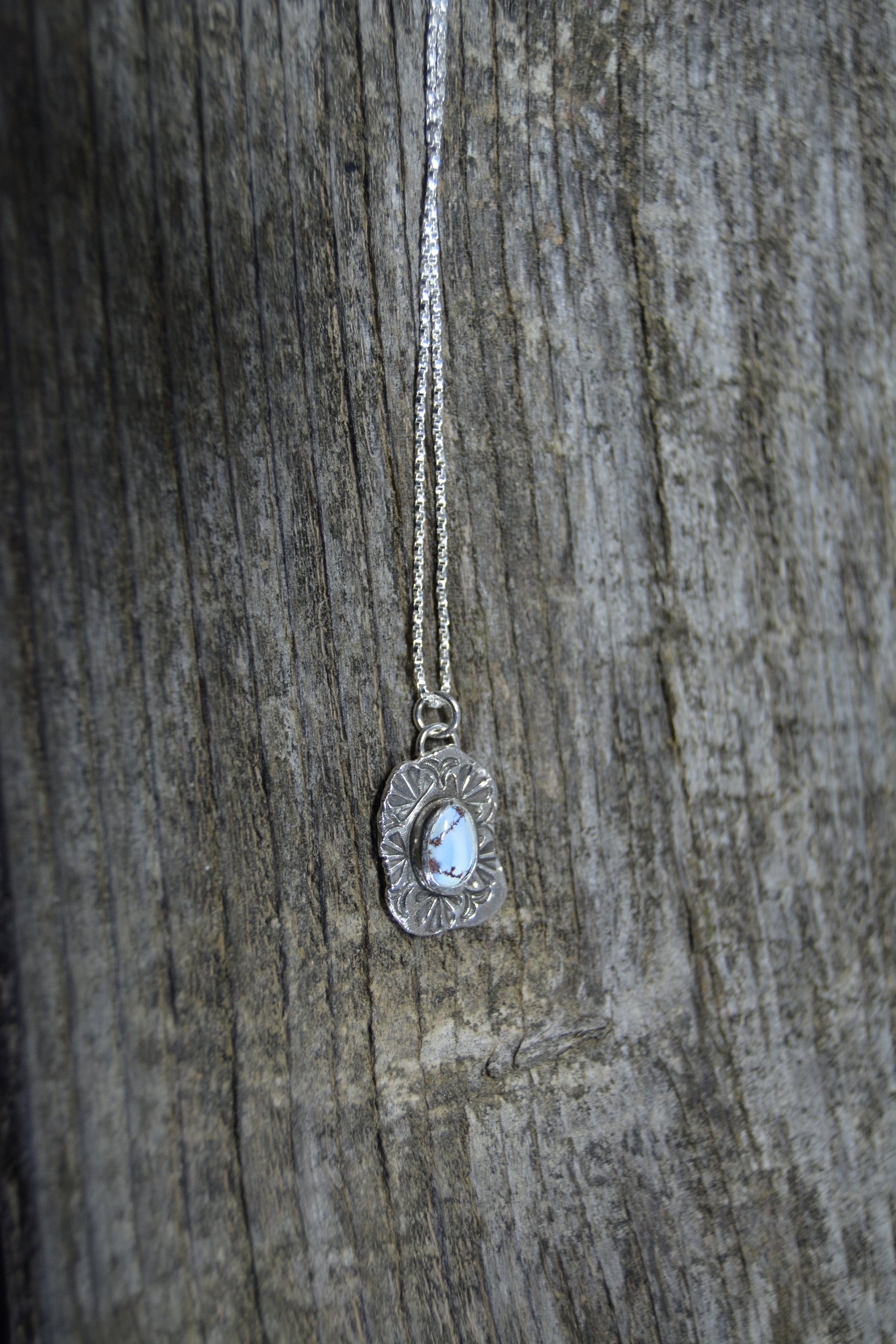 Stamped Sterling Silver Turquoise Pendant Necklace | Handmade Jewelry