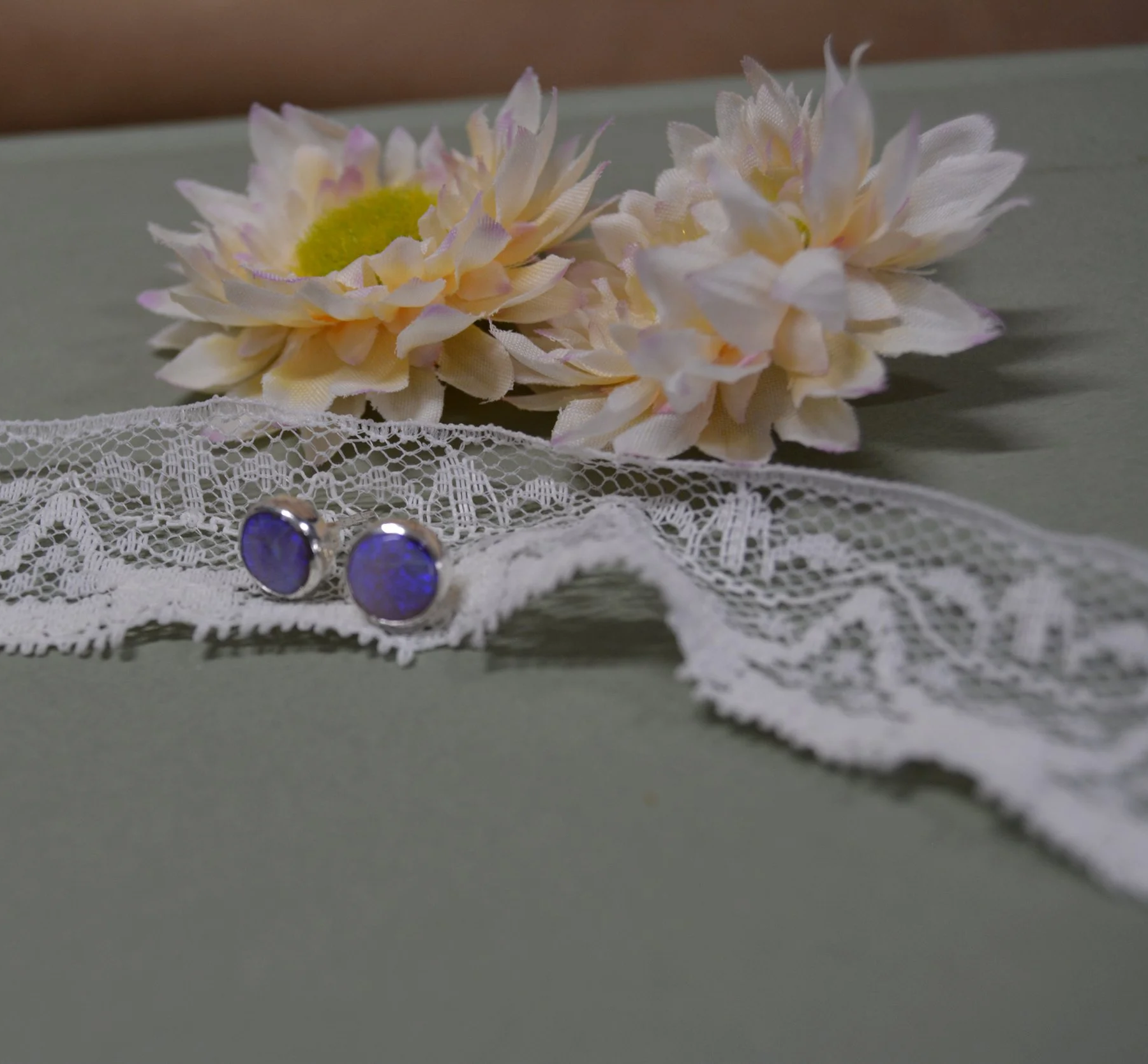 Round Sterling Opal Stud Earrings