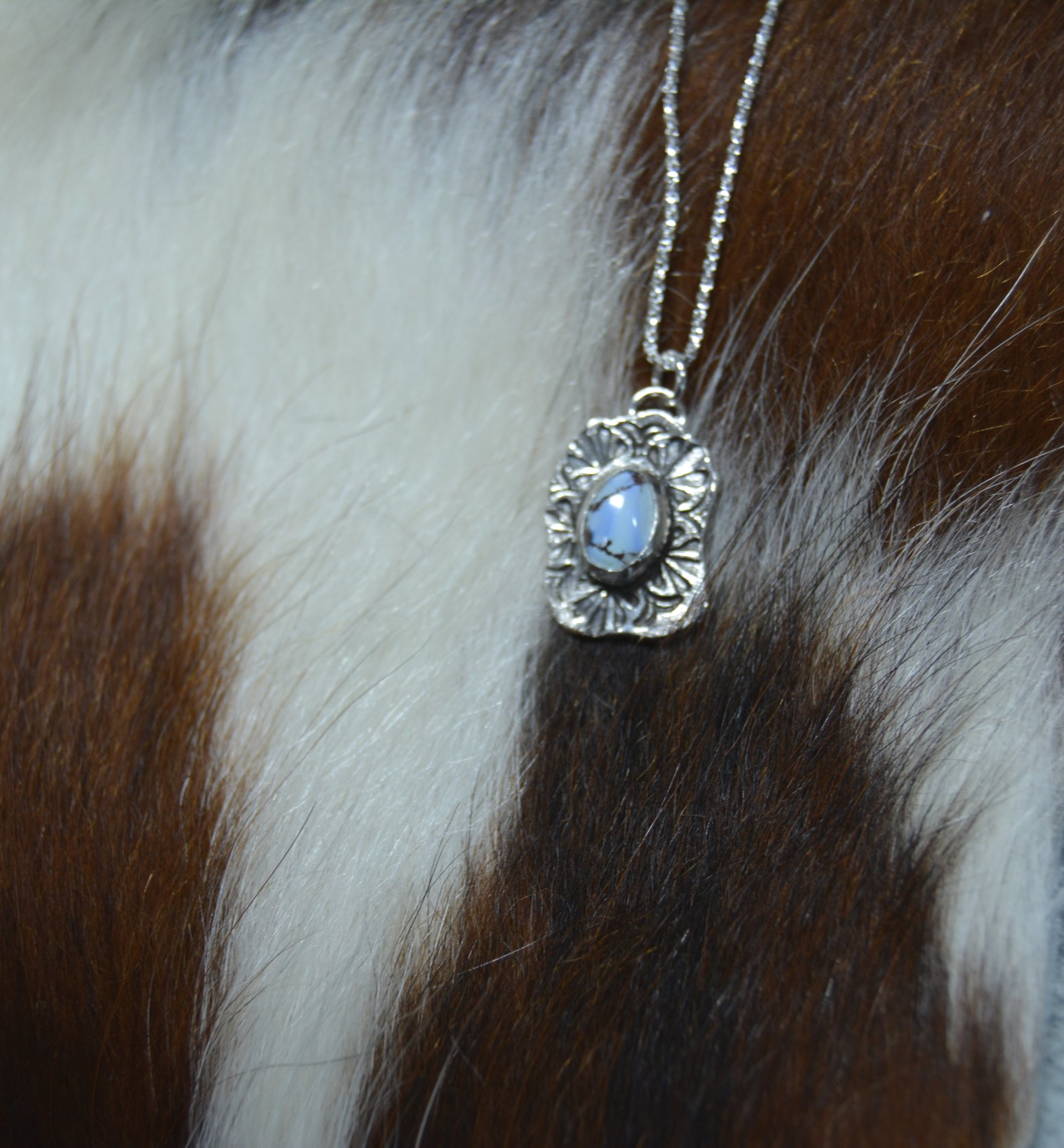 Stamped Sterling Silver Turquoise Pendant Necklace | Handmade Jewelry