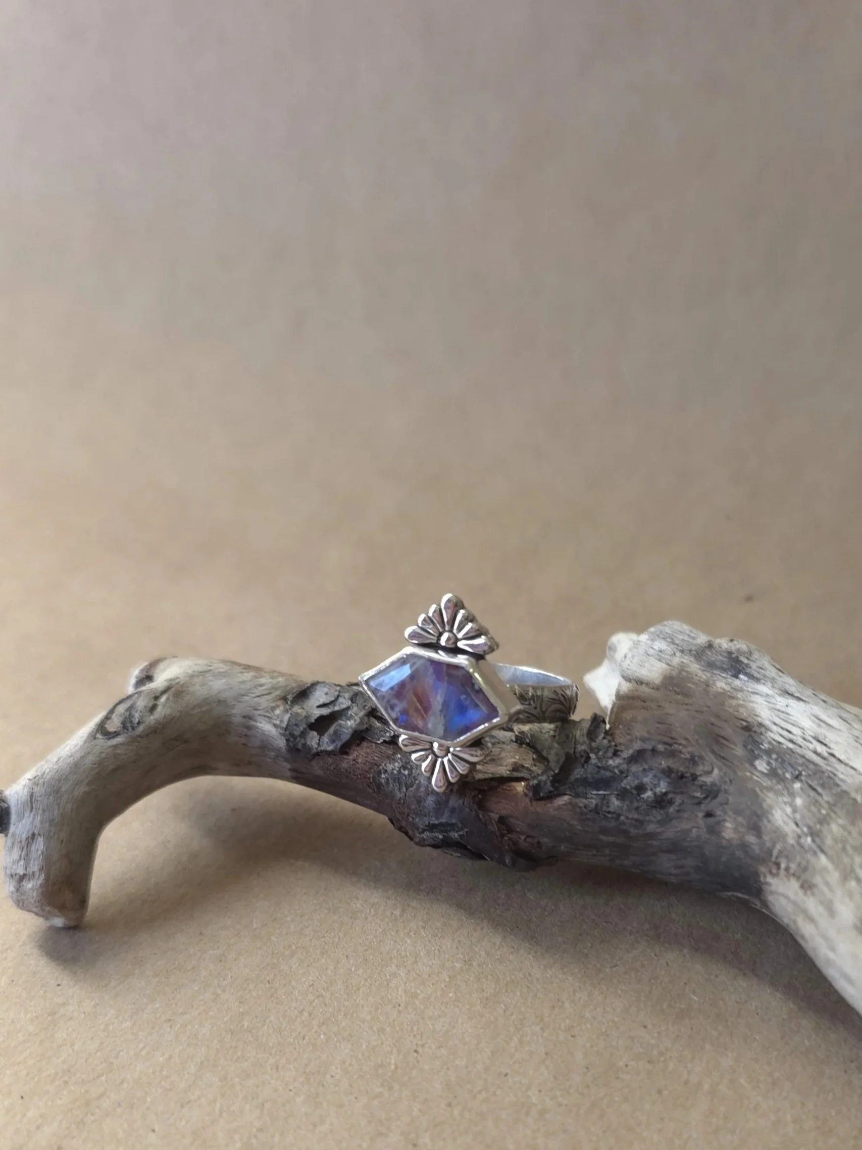 Moonstone & Red Jasper Doublet Ring | Sterling Silver Sunburst Ring | Size 7