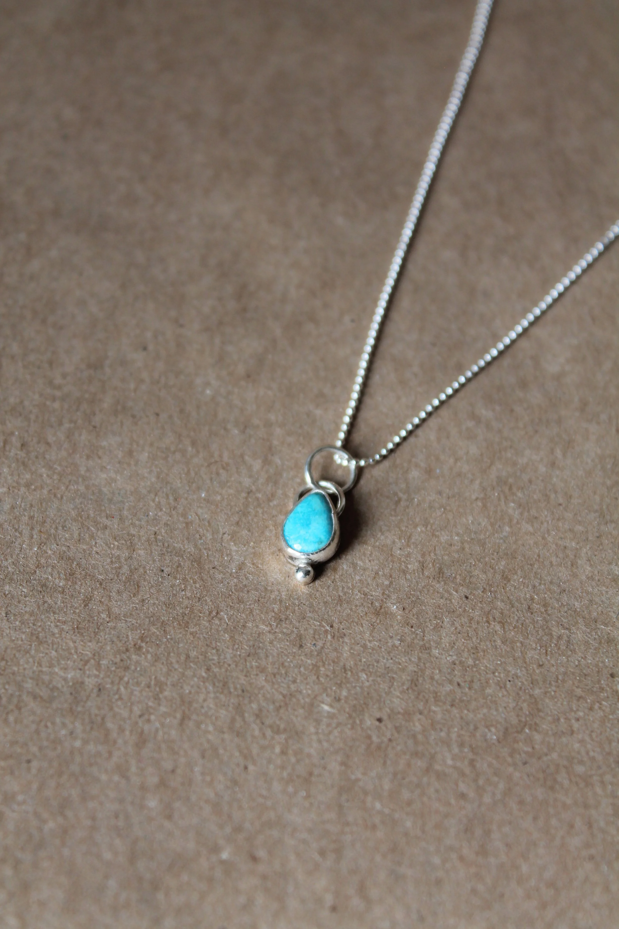 Dainty Raindrop Turquoise Necklace | Sterling Silver Pebble Chain | 18 Inch