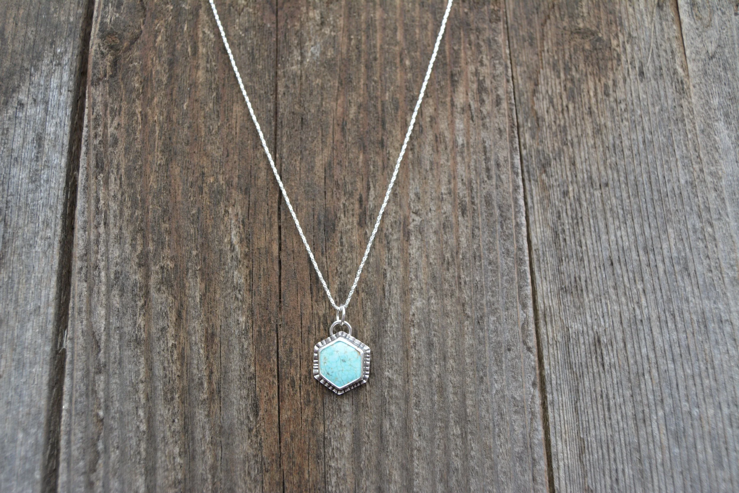 Hexagon Turquoise Pendant Necklace | Handcrafted Silver Jewelry