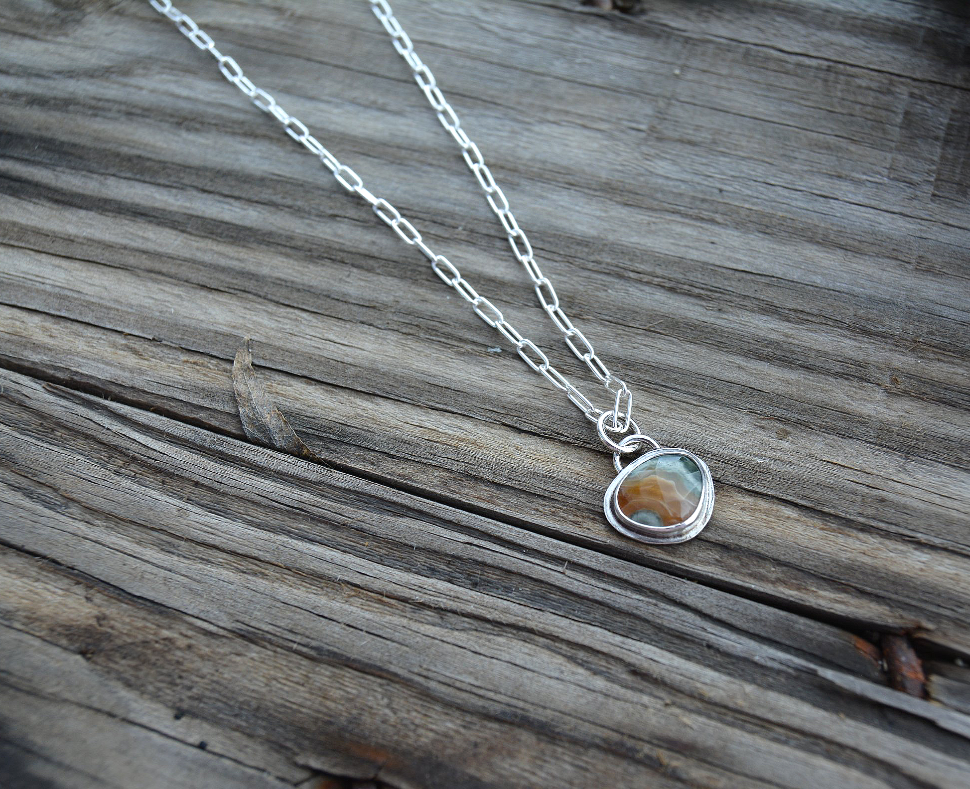 The Coastal Drift Necklace: Natural Ocean Jasper & Silver - 16 inch chain