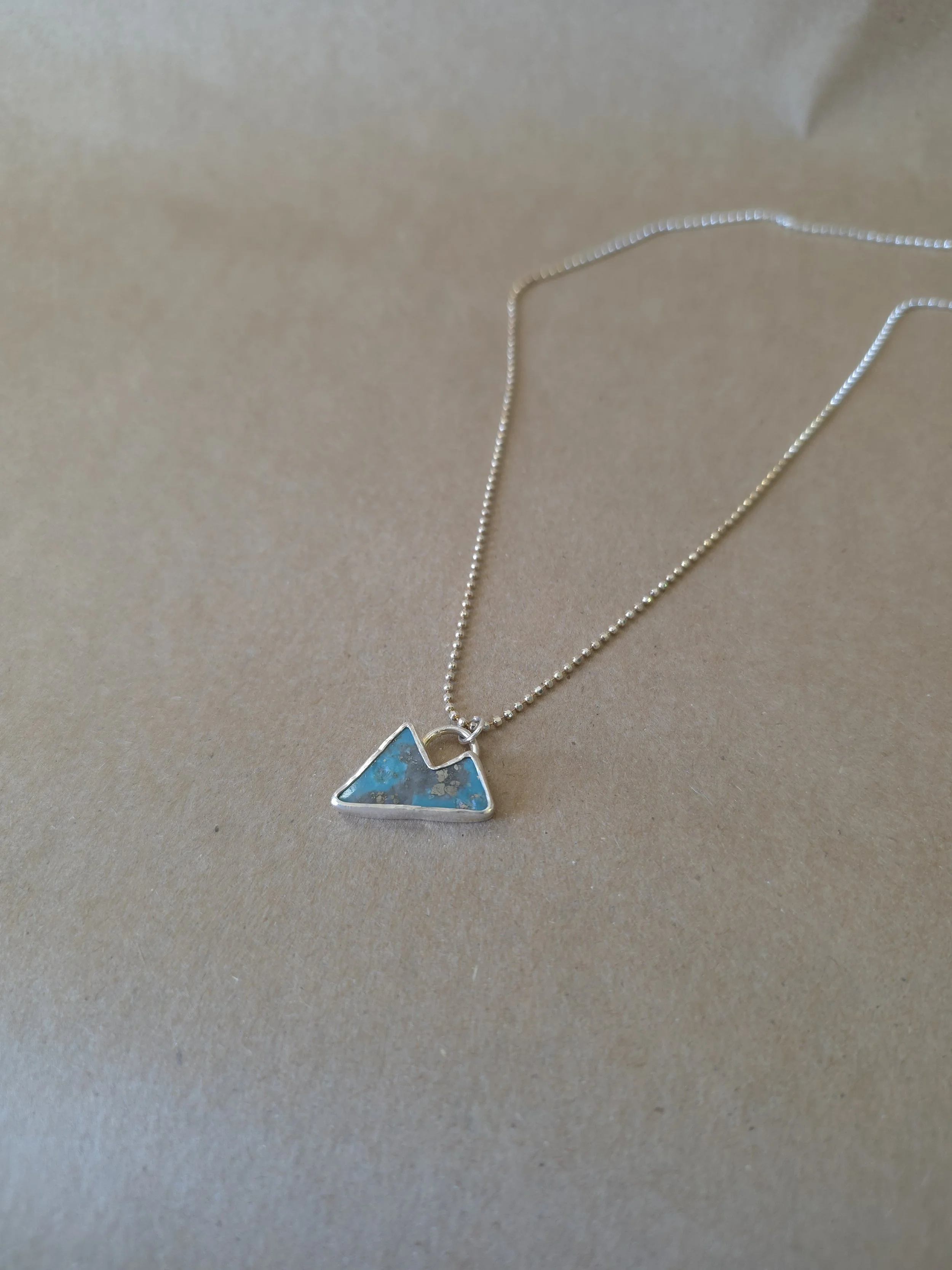 Raw Look Turquoise Mountain Necklace | Sterling Silver Pendant | 20 Inch Chain