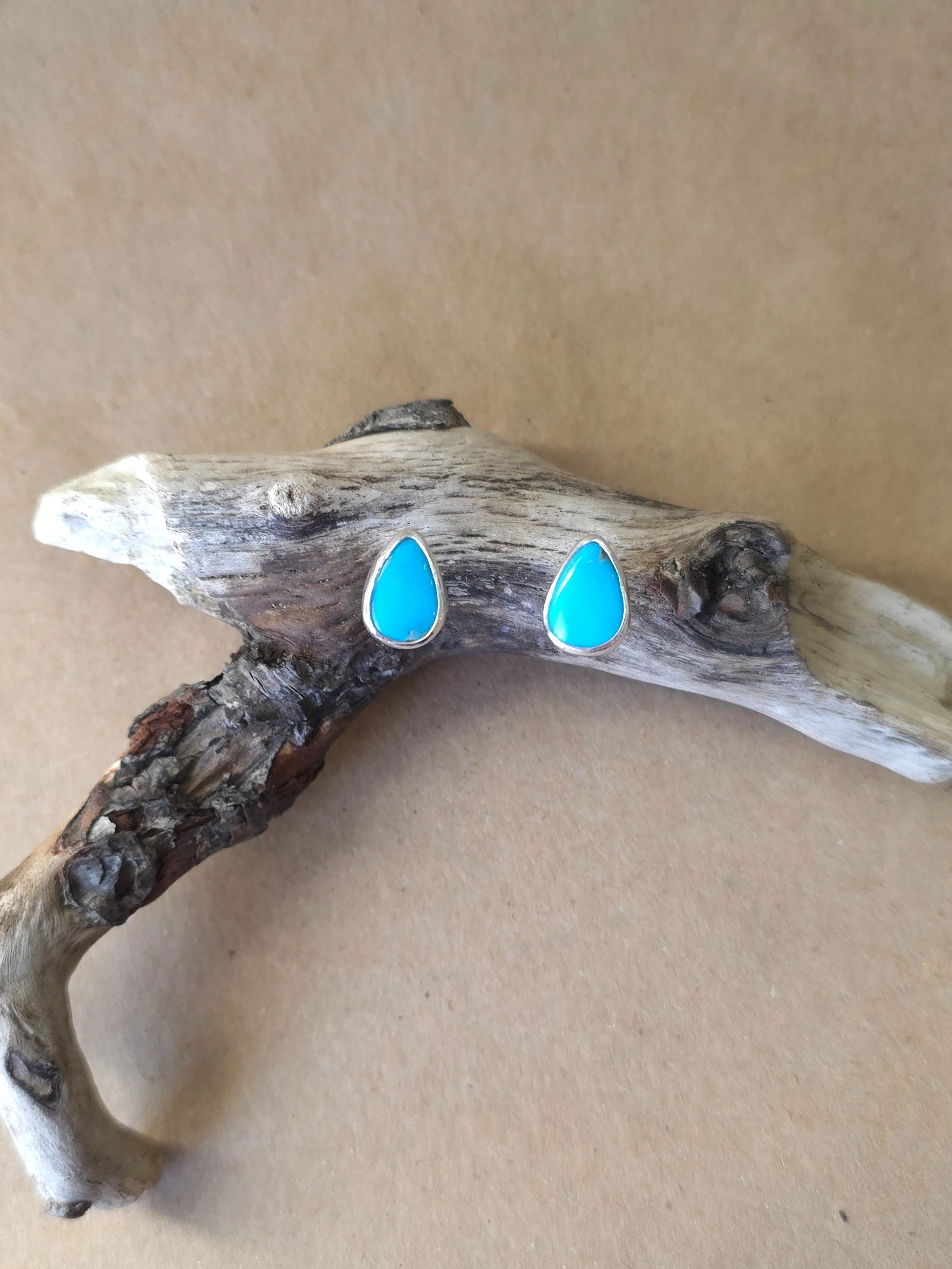 Raindrop Turquoise Stud Earrings | Dainty Sterling Silver Teardrop Post Earrings