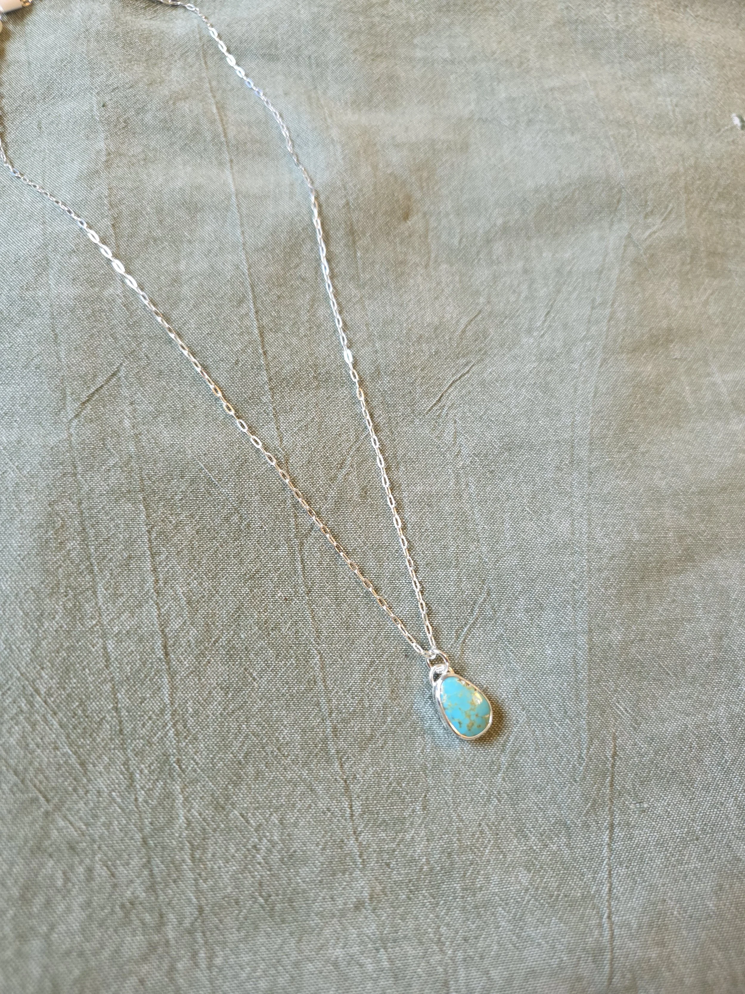 Dainty Raindrop Turquoise Necklace – 16” Chain