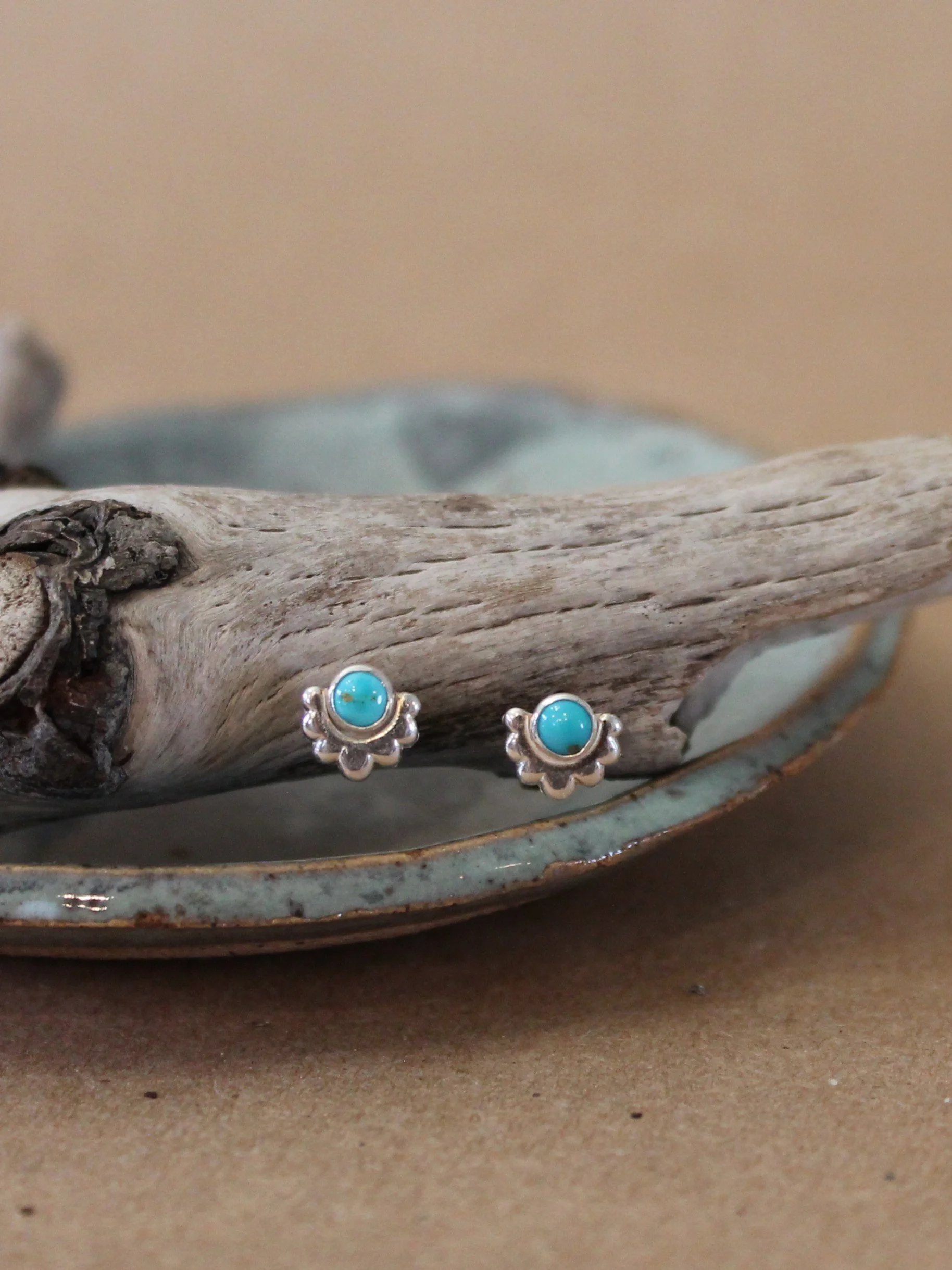 Tiny Flower Stud Earrings | Turquoise or Coral Sterling Silver Studs | Made to Order