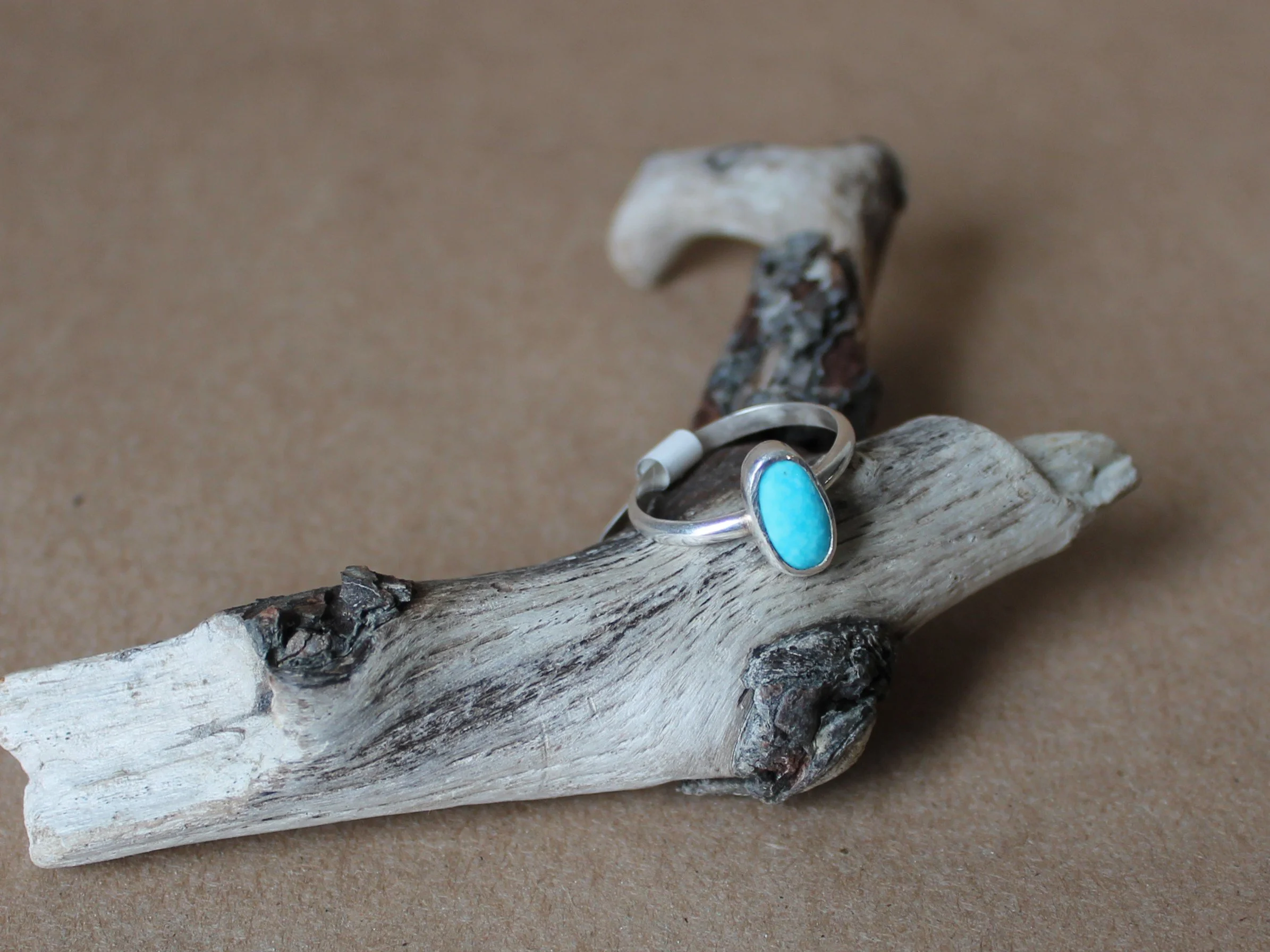 Dainty Oval Turquoise Ring | Hand Fabricated Sterling Silver Stacking Ring | Size 8