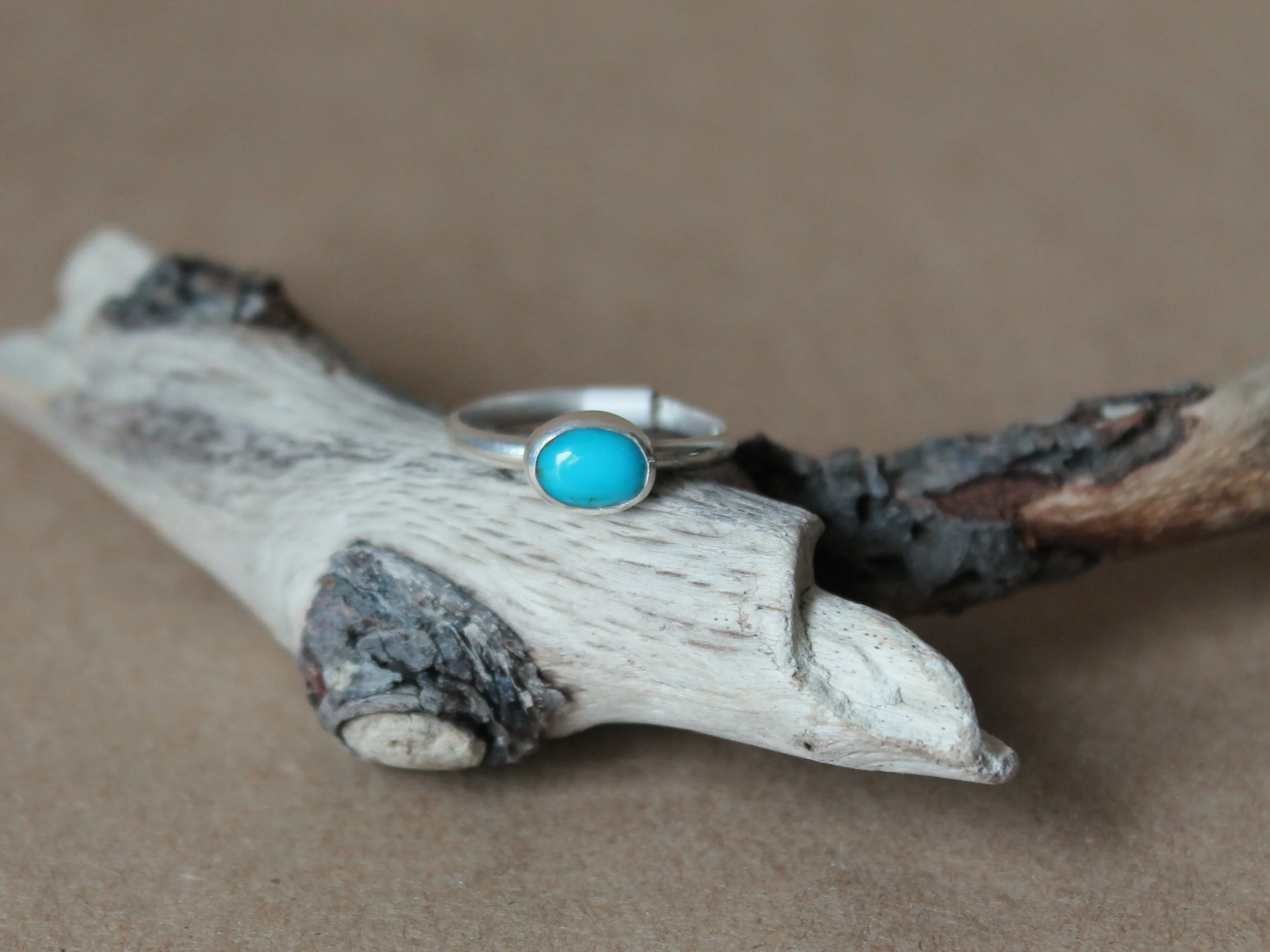 Egyptian Turquoise Ring | Dainty Hand Fabricated Thin Band Sterling Silver Ring | Size 8.5