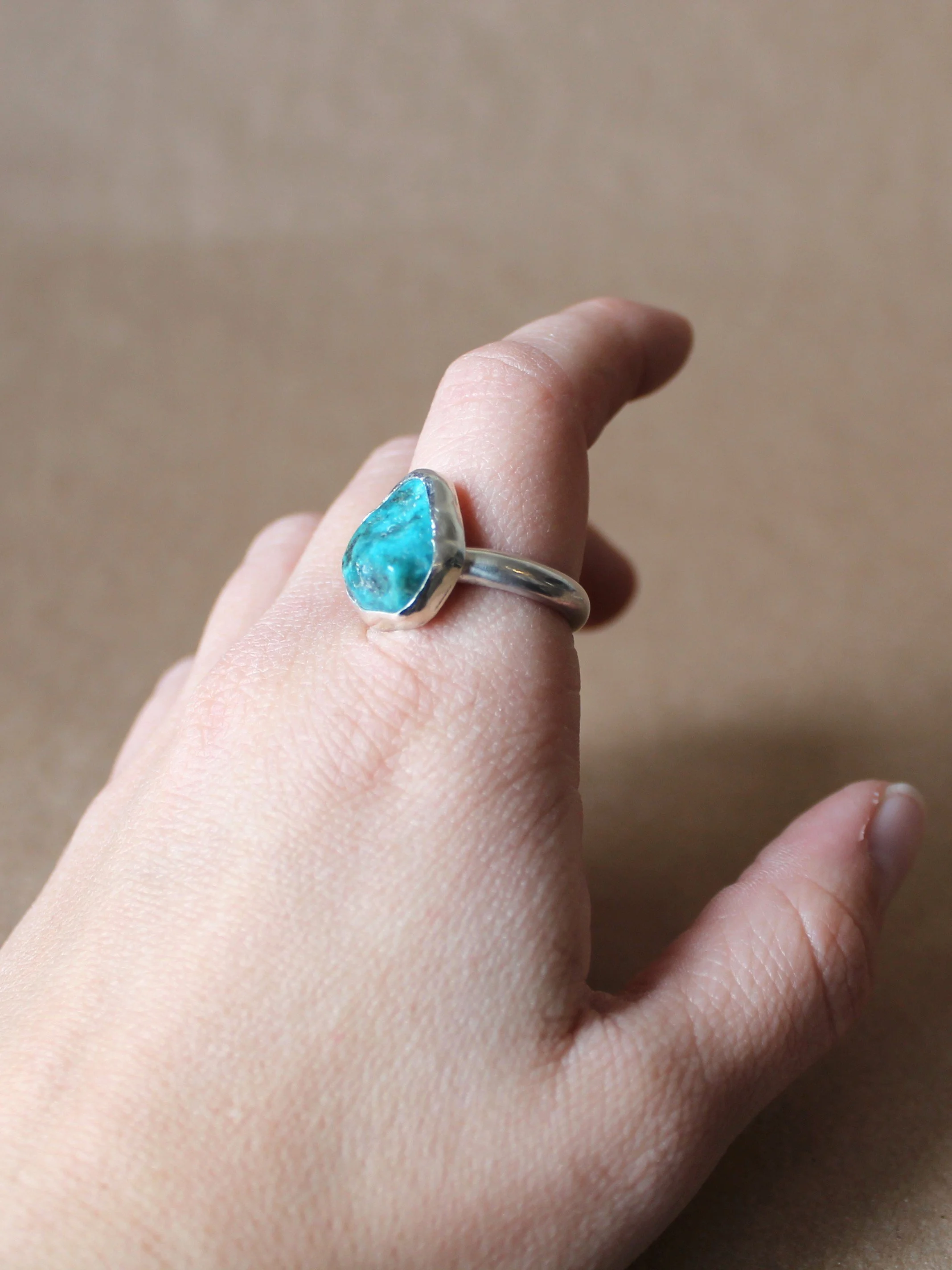 Turquoise Nugget Ring | Hand Fabricated Sterling Silver Organic Stone Ring | Size 9.5