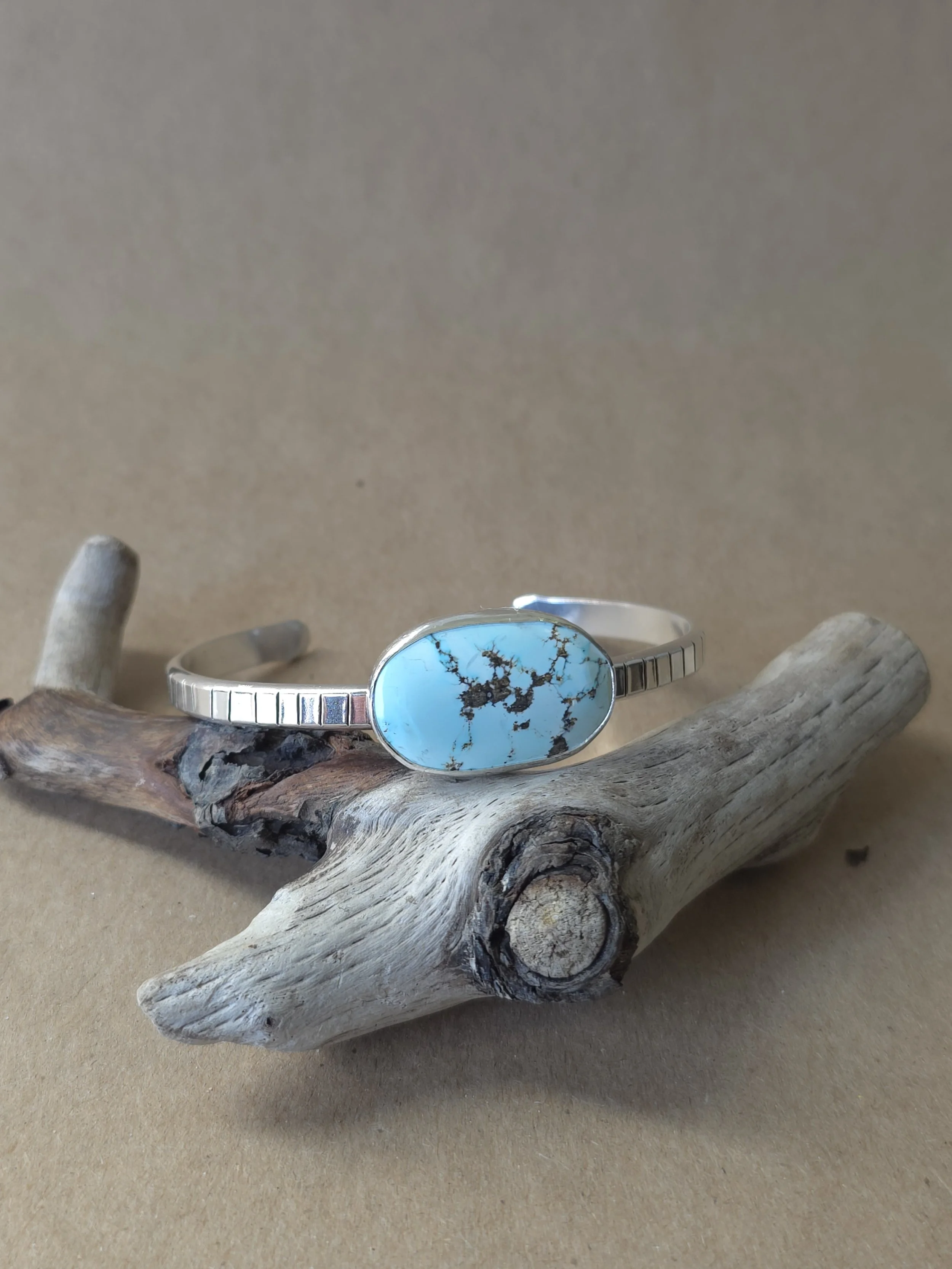Lone Mountain Turquoise Cuff with Stamped Detail