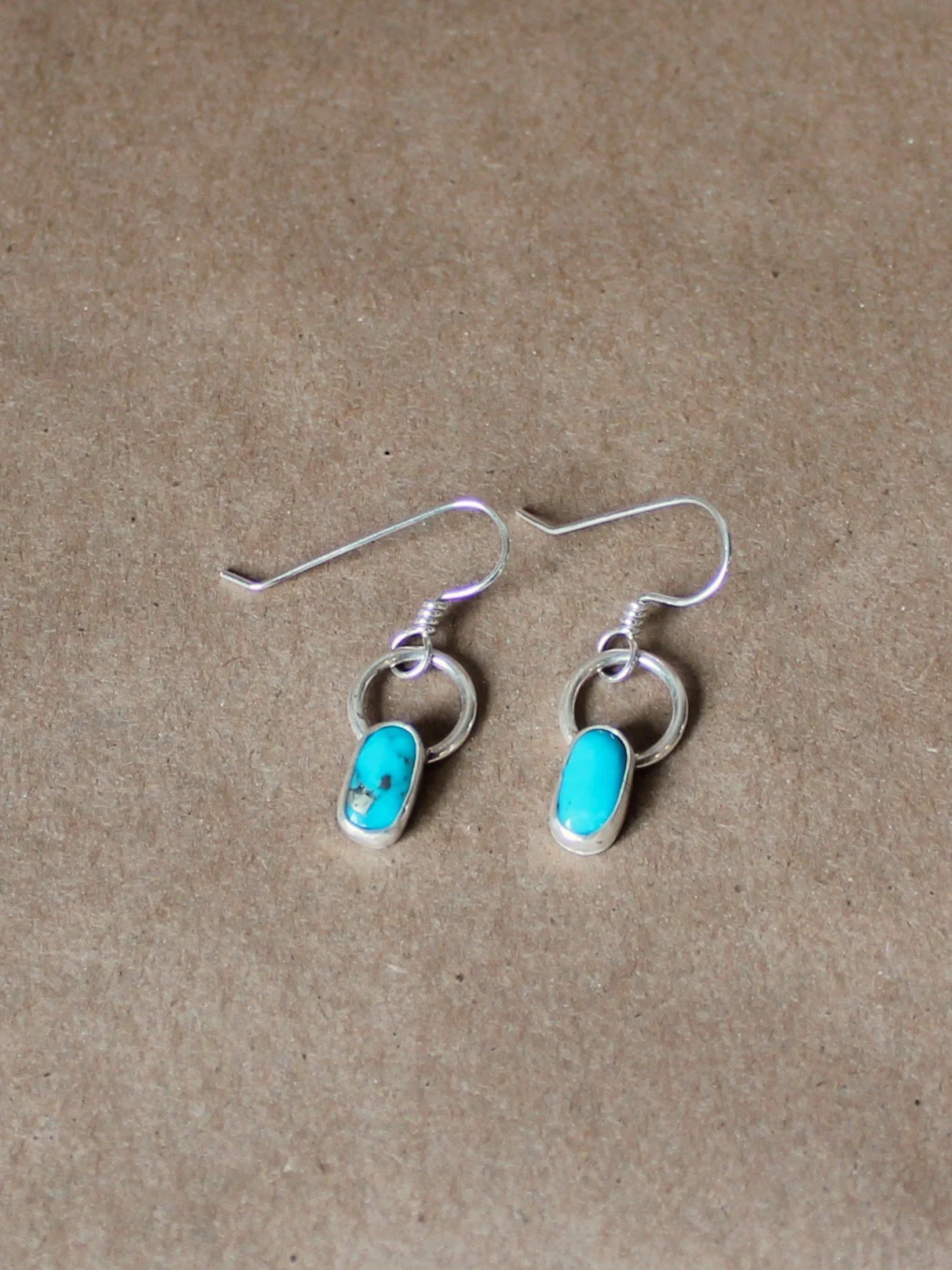 Dainty Turquoise Dangle Earrings | Sterling Silver Oval Stone & Circle Earrings