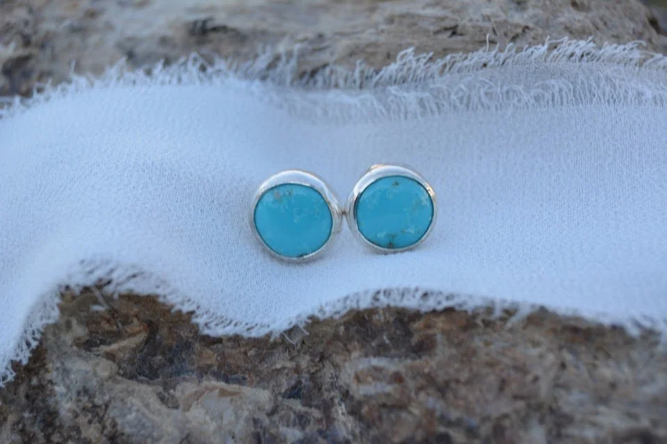 Round Turquoise Stud Earrings