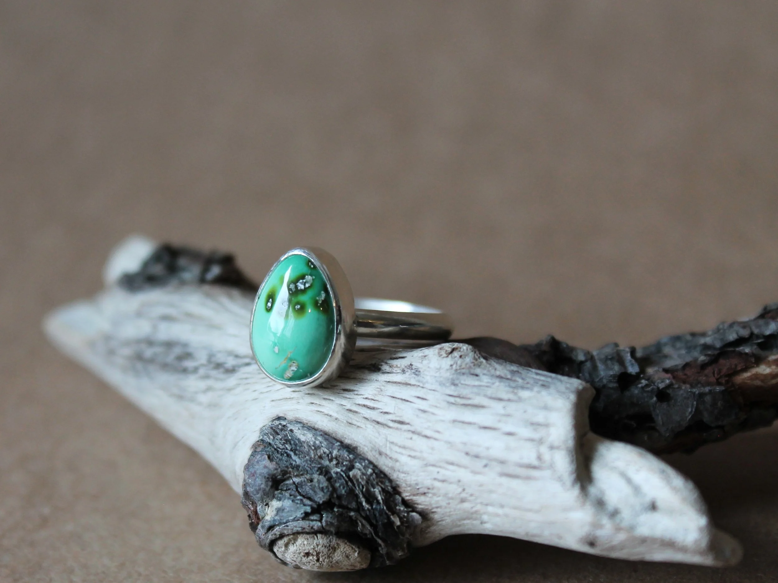 Sonoran Gold Turquoise Ring | Hand Fabricated Teardrop Sterling Silver Ring | Size 9