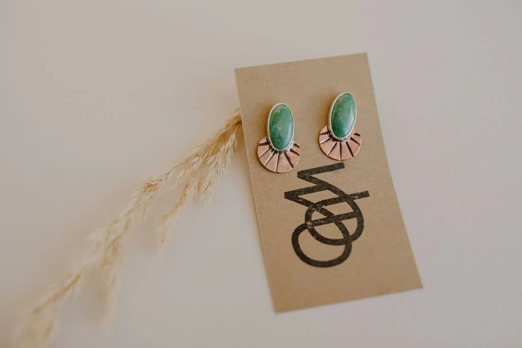 Mixed Turquoise Silver and Copper Earrings