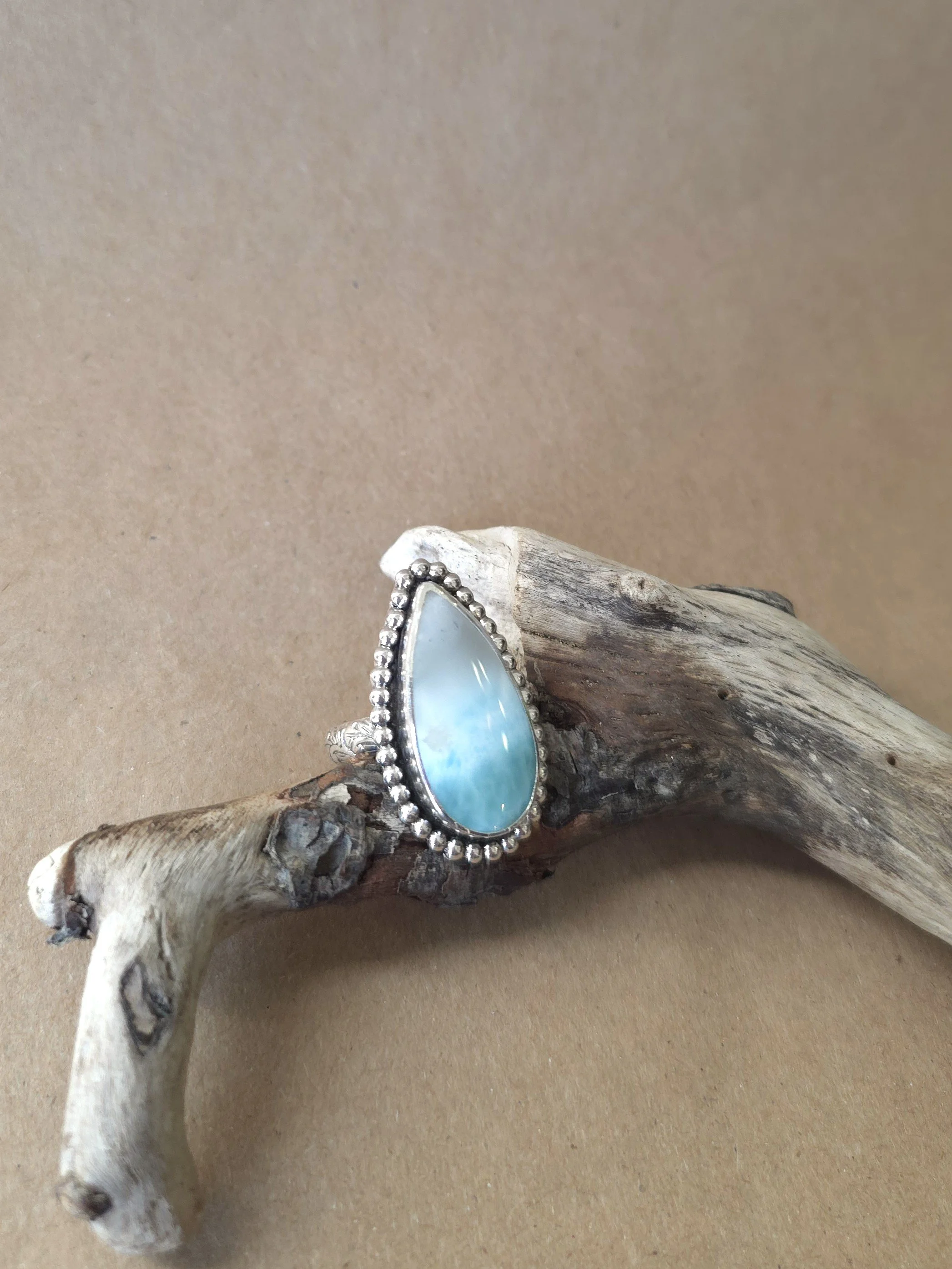 Larimar Ring | Sterling Silver Teardrop Statement Ring | Size 9