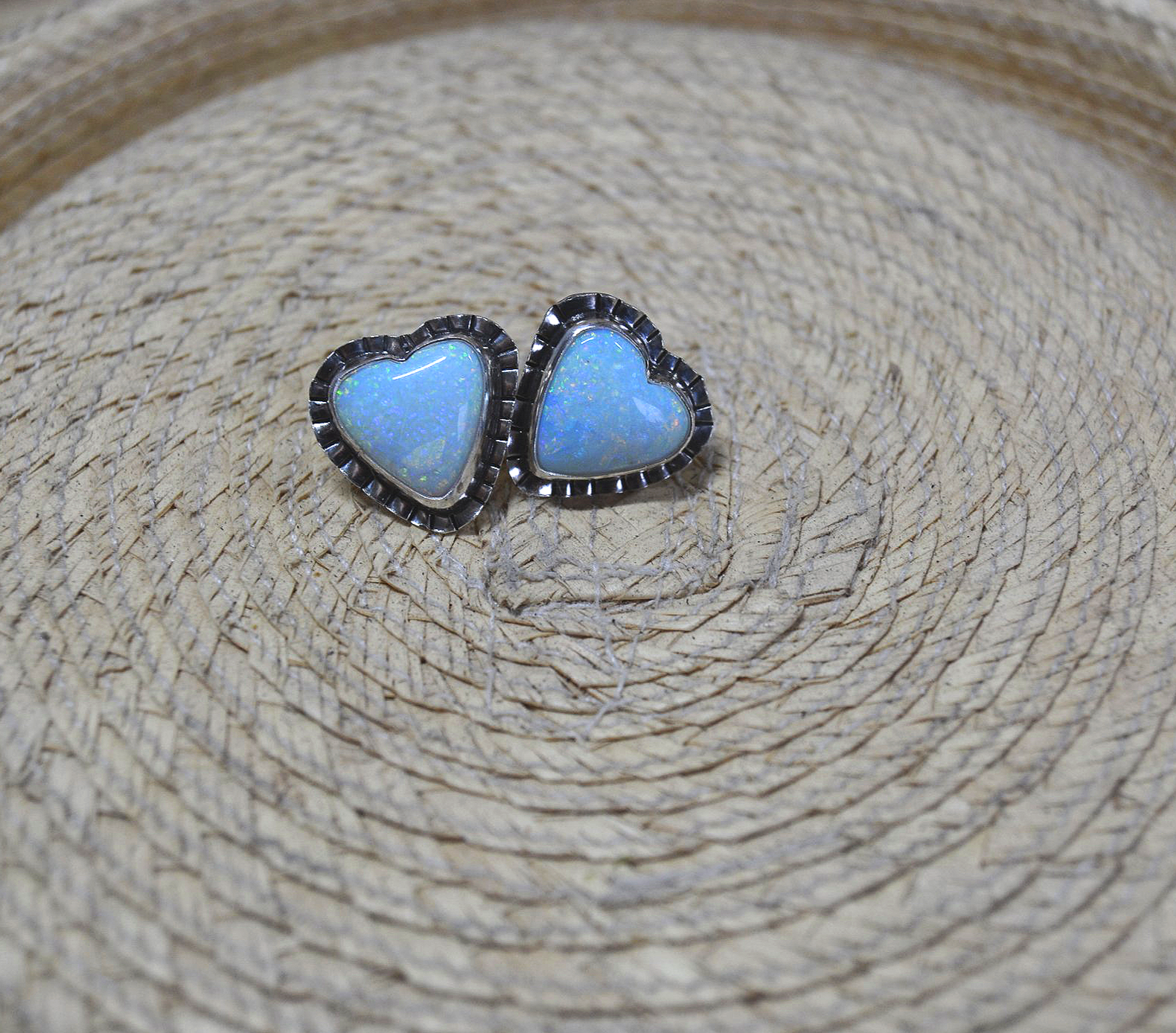 Sterling Opal Heart Stud Earrings